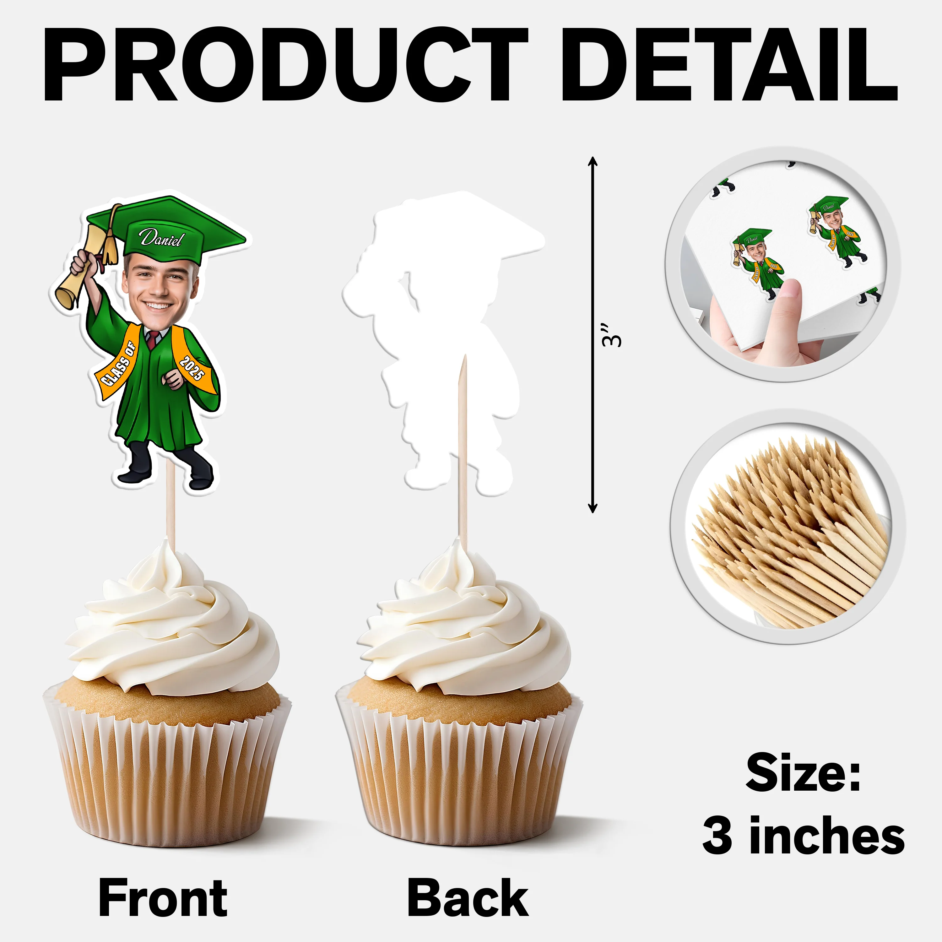 Custom Photo Graduate Personalized Cupcake Toppers Graduation Day Party Decor CH07 895328 - Image 6