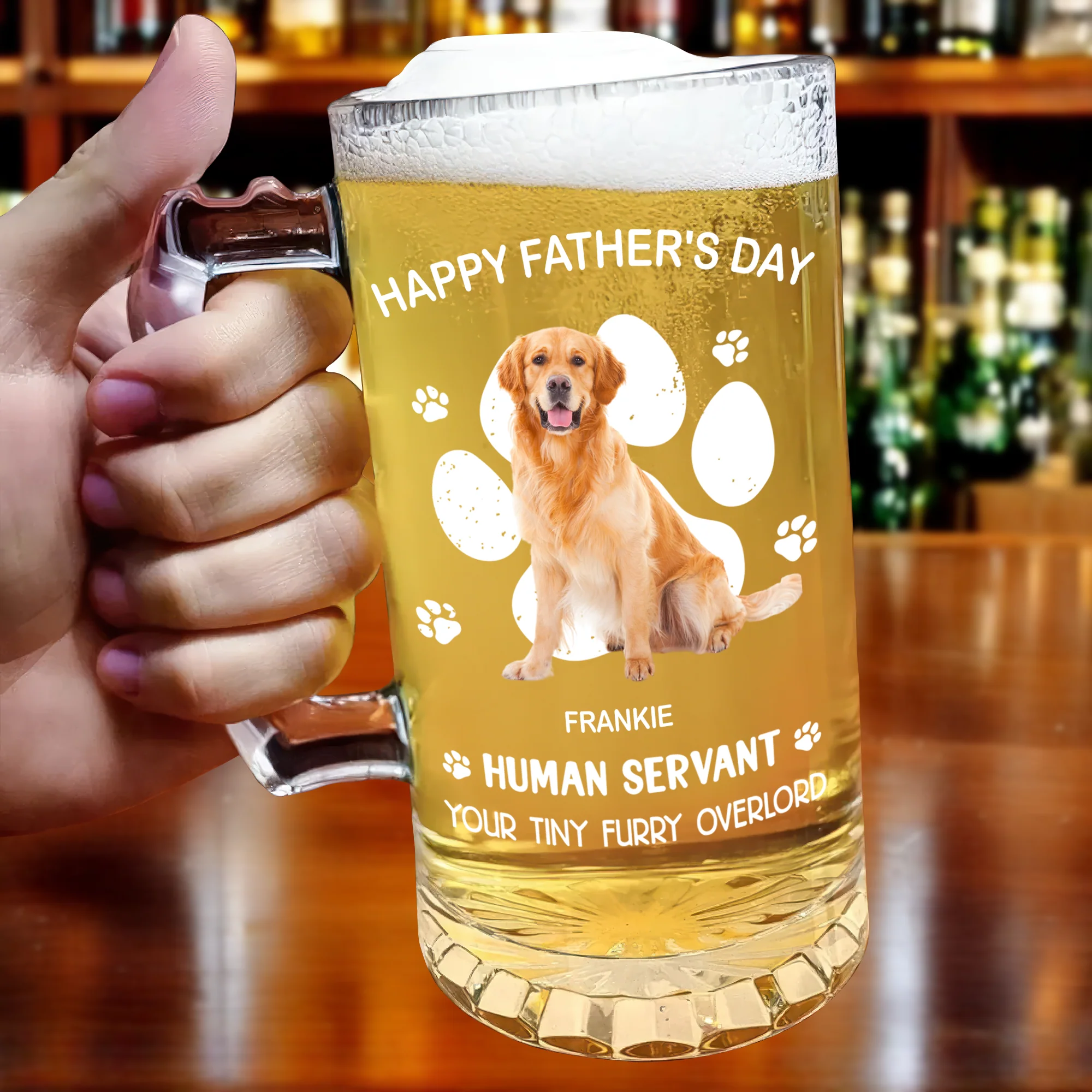 Custom Photo Happy Father's Day Human Servant Personalized Glass Beer Mug Funny Gift For Dog Cat Lover CH07 895548 - Image 5