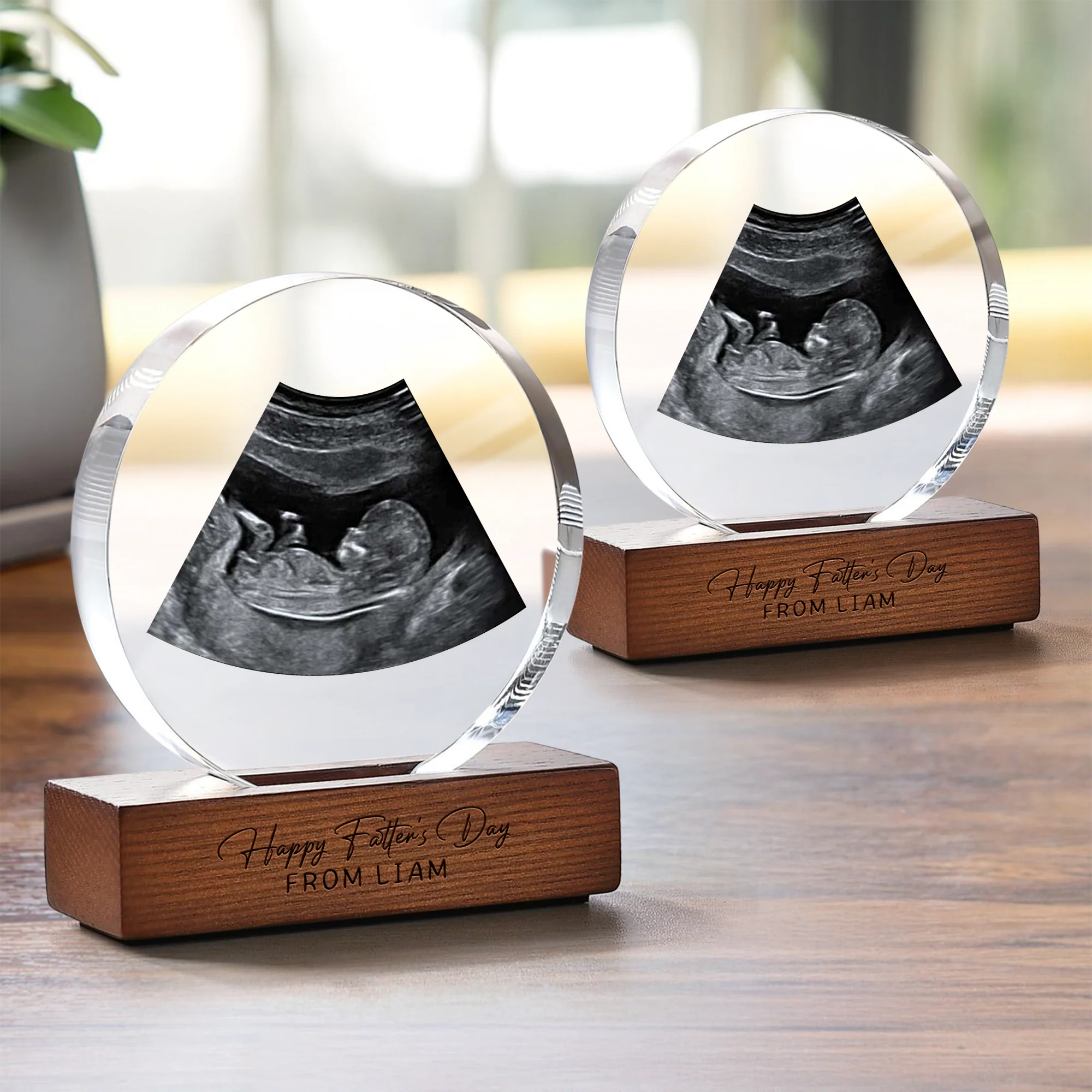 Custom Photo Happy Father's Day Round Acrylic Frame Block CH07 921476 - Image 2