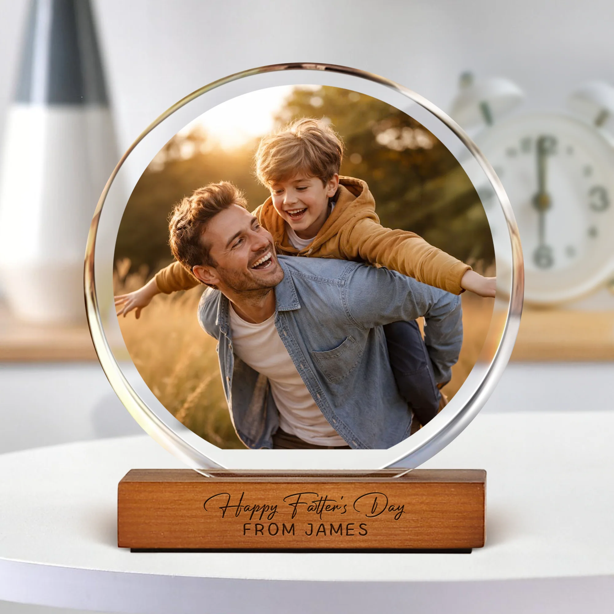 Custom Photo Happy Father's Day Round Acrylic Frame Block CH07 921476 - Image 4