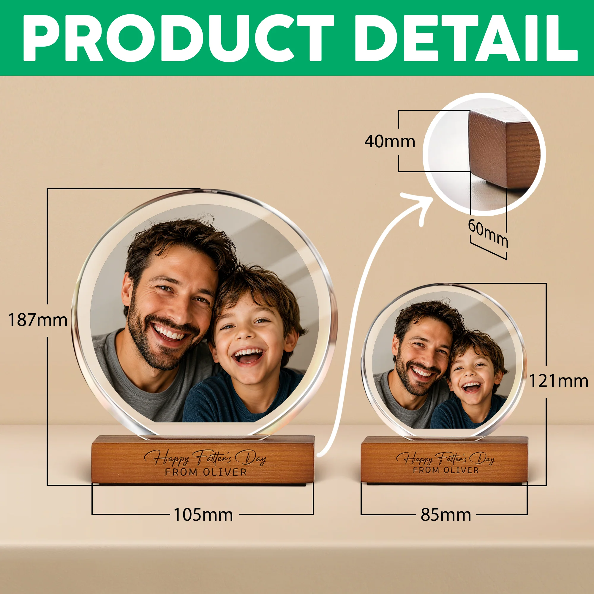 Custom Photo Happy Father's Day Round Acrylic Frame Block CH07 921476 - Image 5