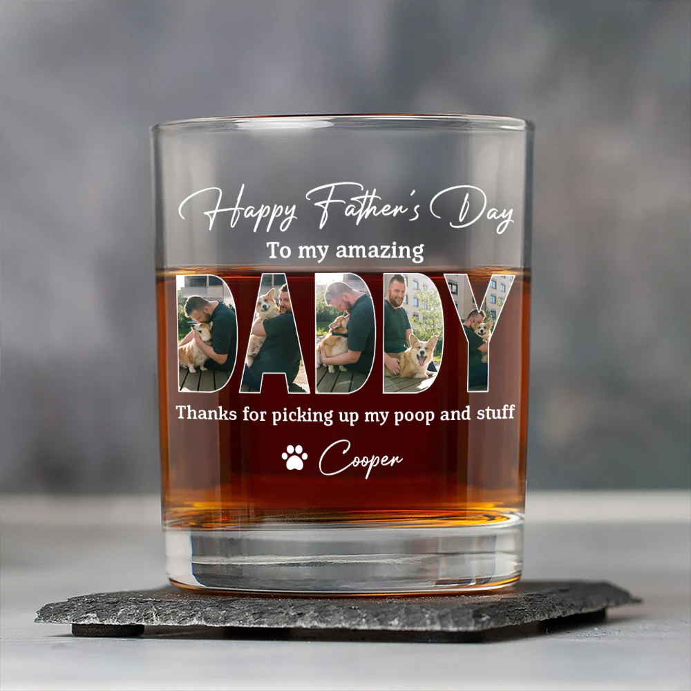 Custom Photo Happy Father's Day To My Amazing Dad Whiskey Glass Dog Lovers Gift CH07 895902 - Image 2