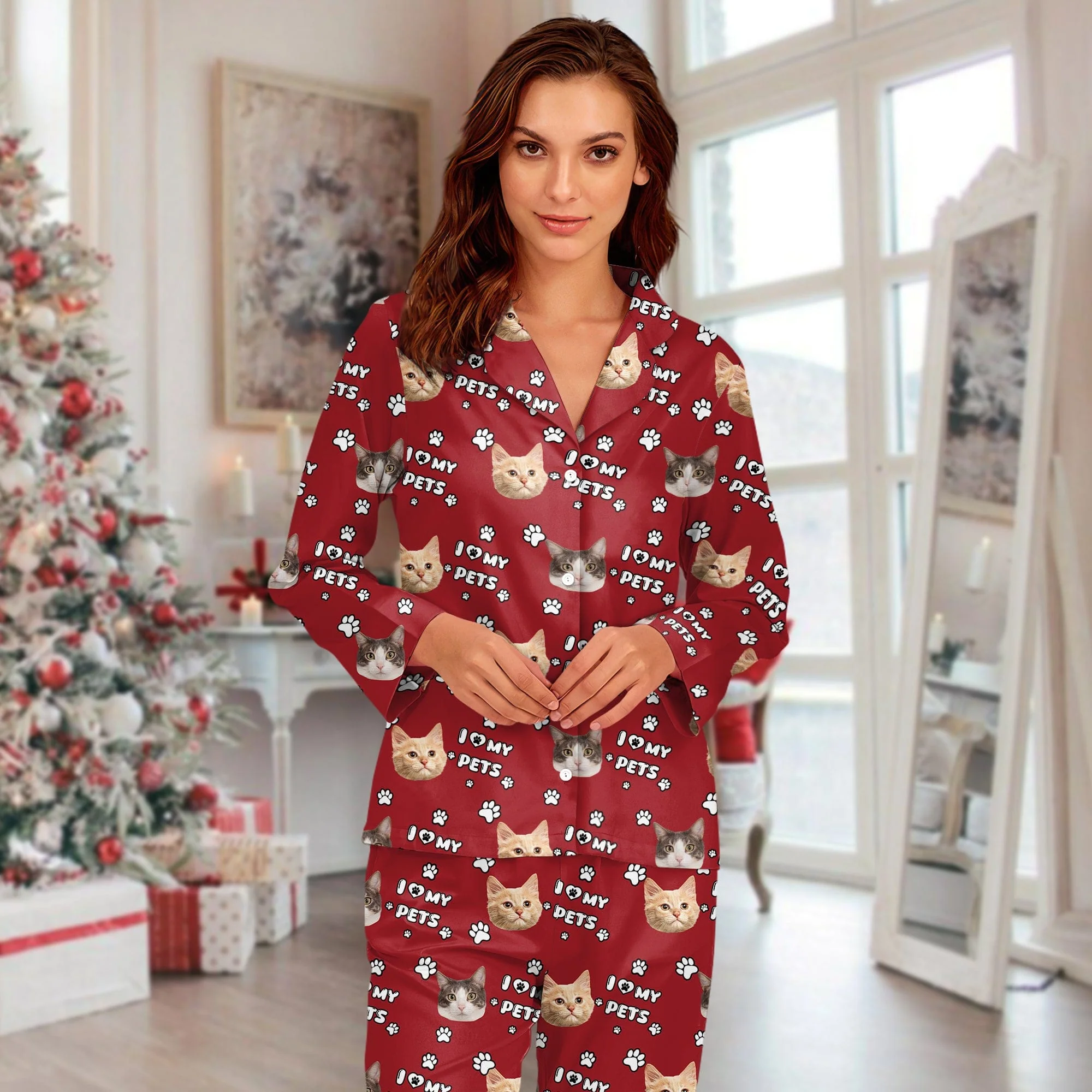 Custom Photo I Love My Dog, I Love My  Cat  Pajamas HA75 895092 - Image 2