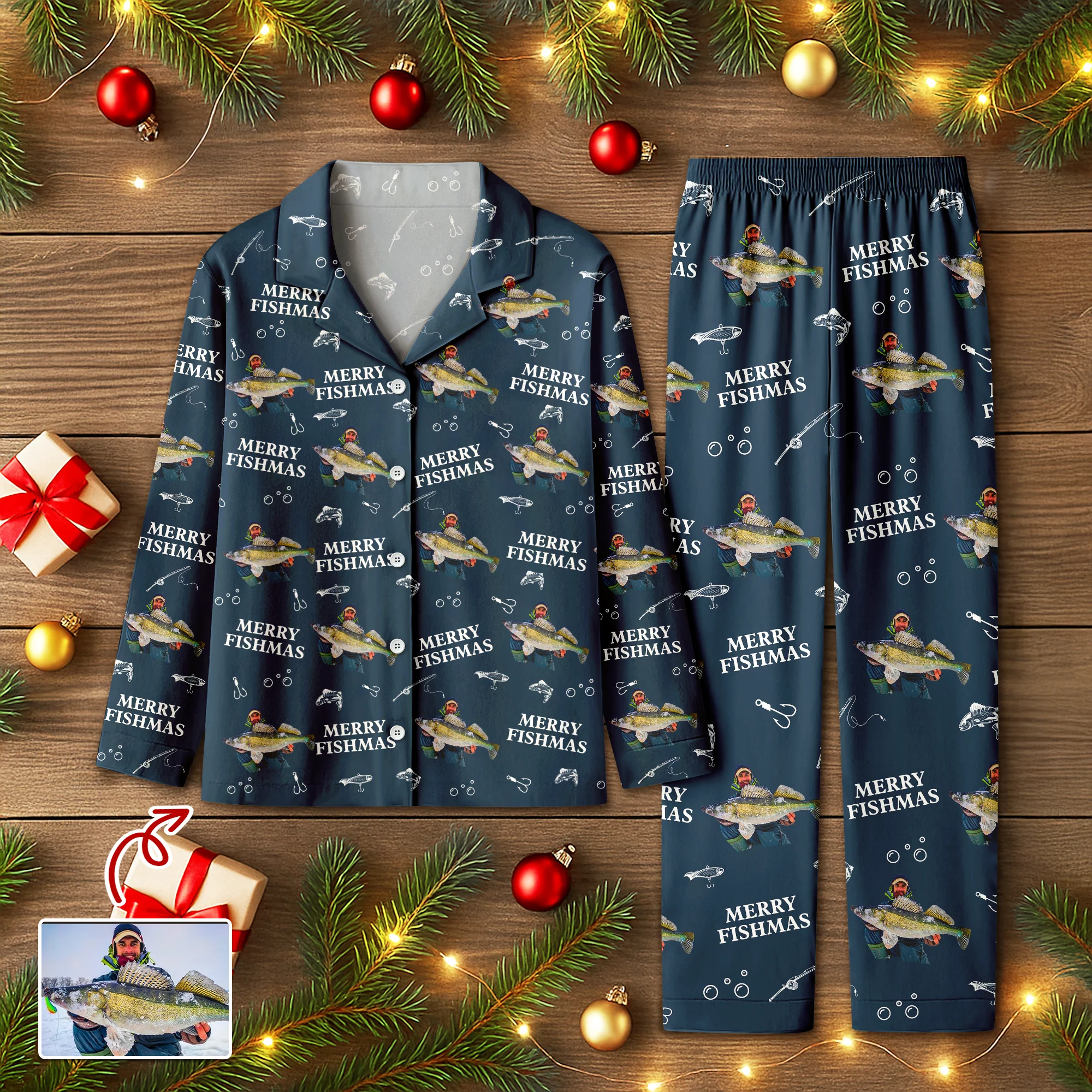 Custom Photo Merry Fishmas Pajamas Christmas Gift For Fishing Lovers, Fisherman HA75 898252 - Image 2