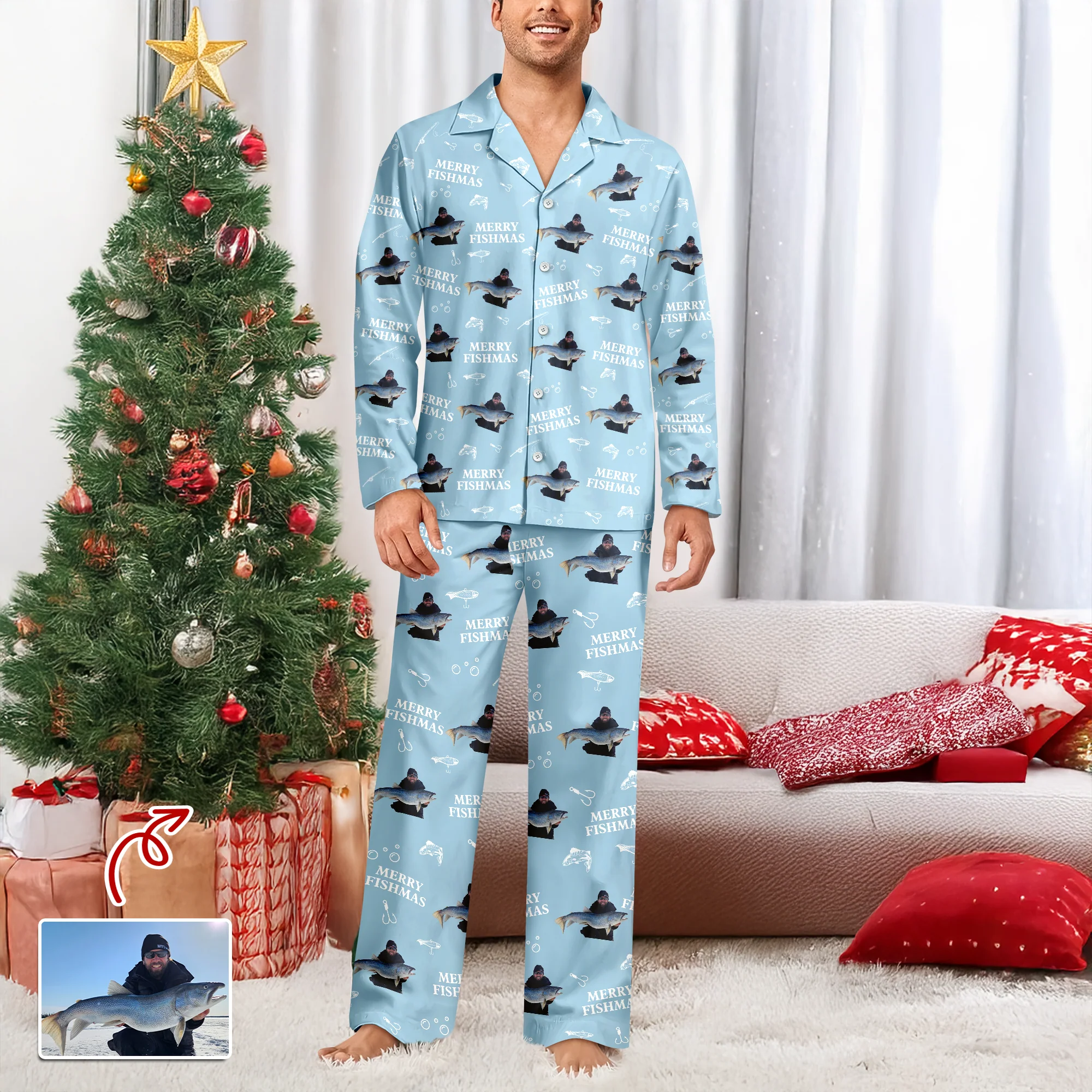 Custom Photo Merry Fishmas Pajamas Christmas Gift For Fishing Lovers, Fisherman HA75 898252 - Image 4