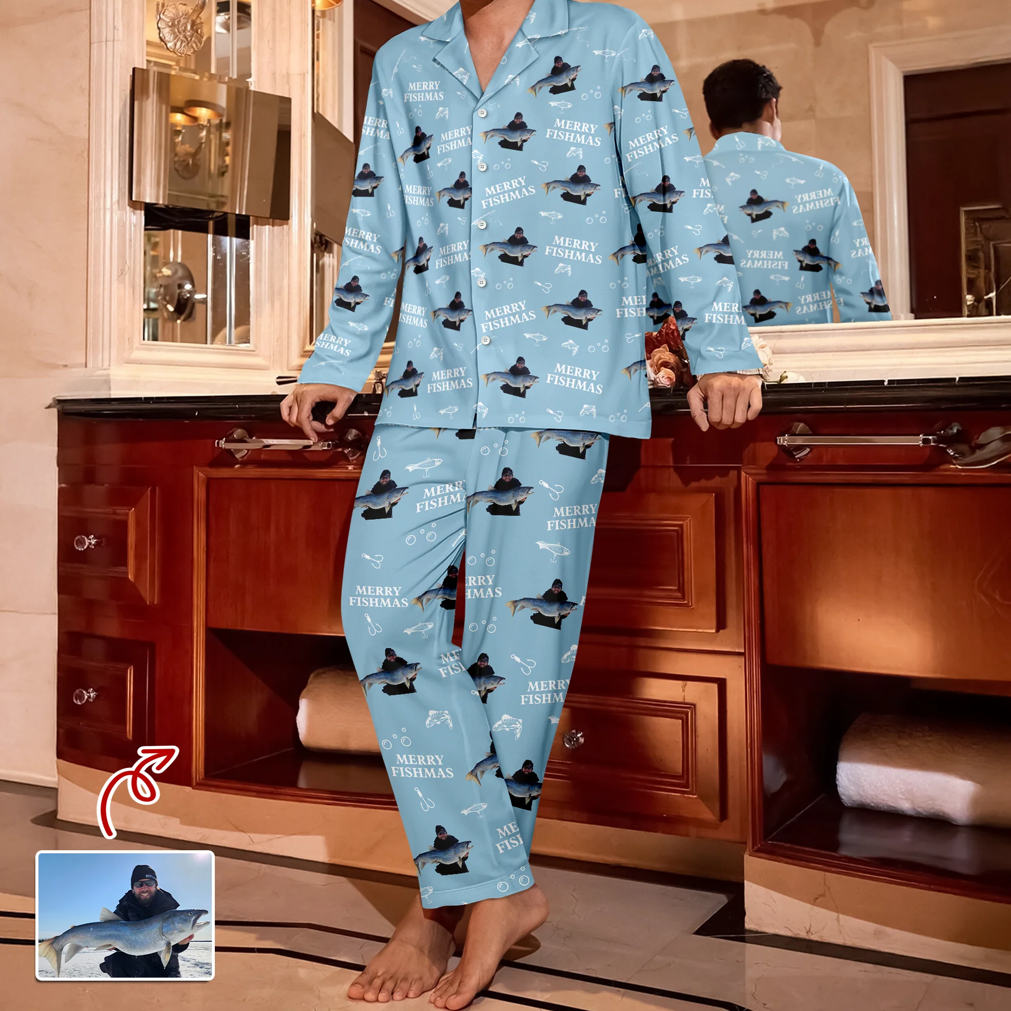 Custom Photo Merry Fishmas Pajamas Christmas Gift For Fishing Lovers, Fisherman HA75 898252 - Image 5