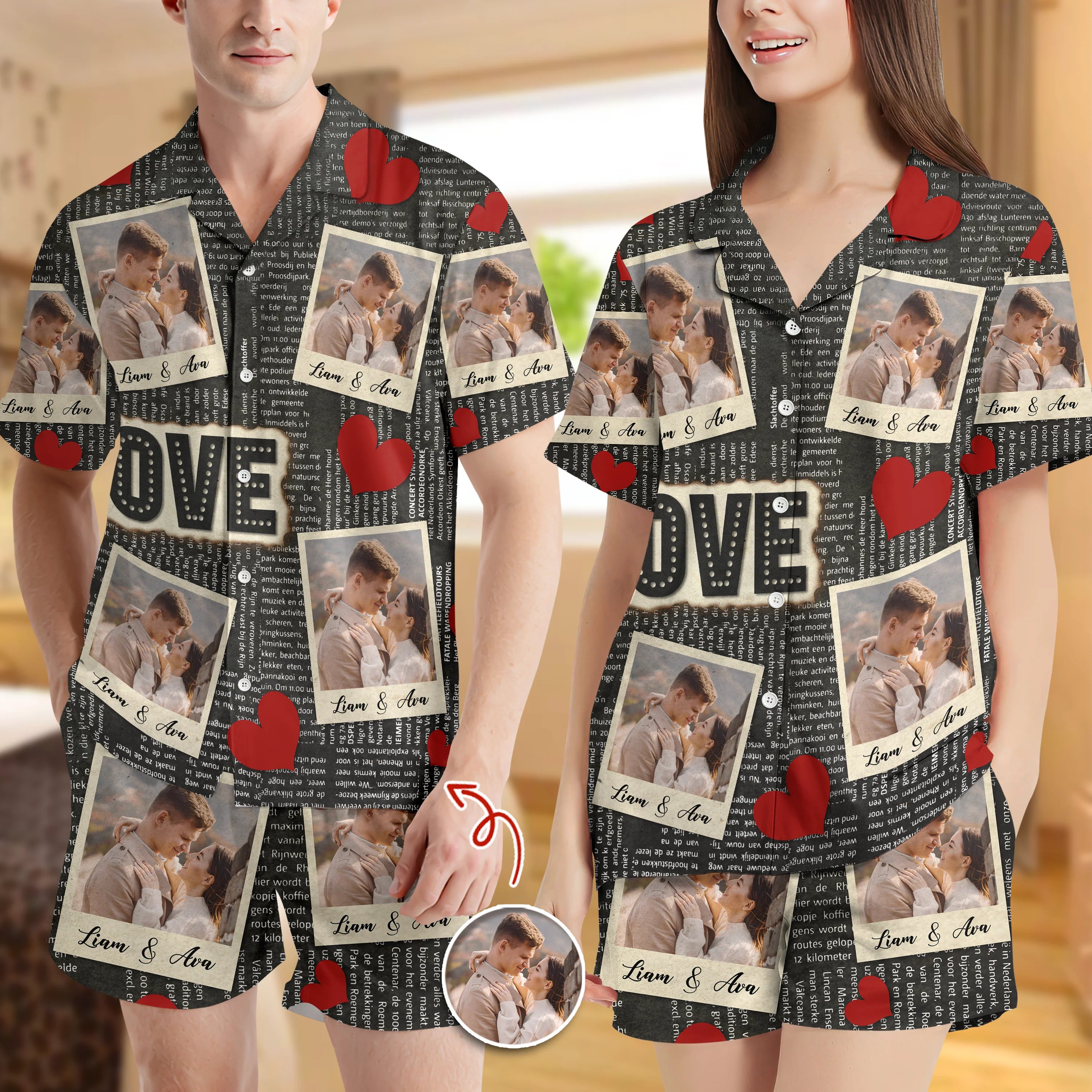 Custom Photo Newspaper Short Pajamas Funny Love Gift For Couples CH07 895528 - Image 2
