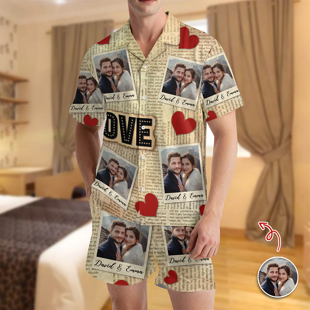 Custom Photo Newspaper Short Pajamas Funny Love Gift For Couples CH07 895528 - Image 5