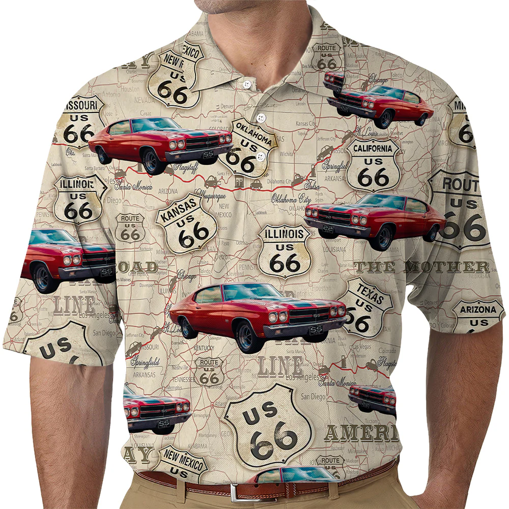 Custom Photo Route 66 For Car Lover Polo Shirt CH07 895806 - Image 4