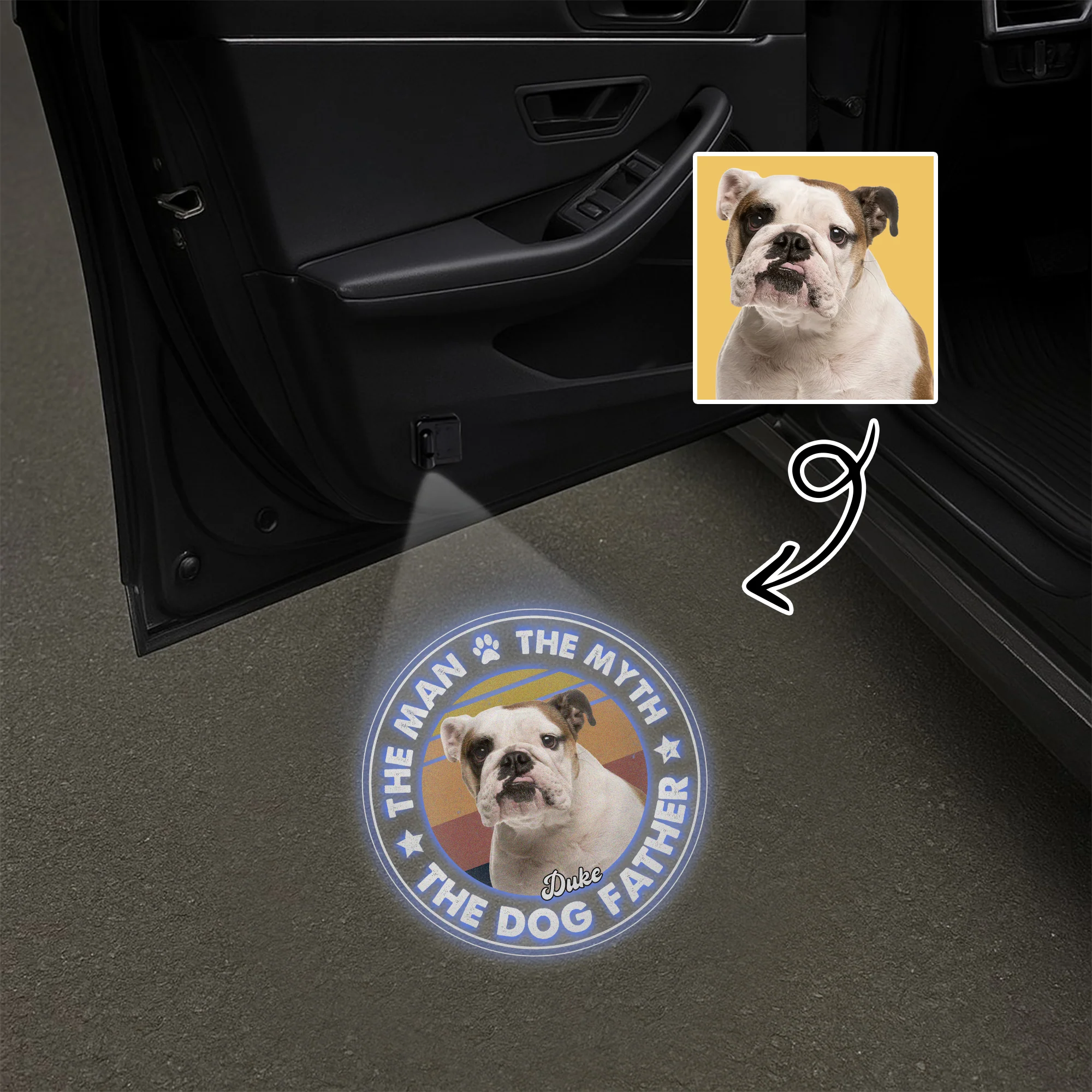 Custom Photo The Man The Myth The Dog Father Personalized Car Door Projector Light CH07 896360 - Image 2