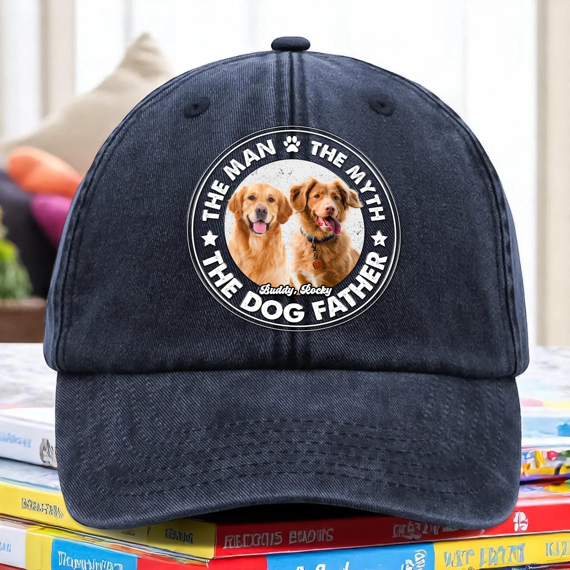 Custom Photo The Man The Myth The Dog Father Washed Denim Baseball Cap CH07 895864 - Image 2