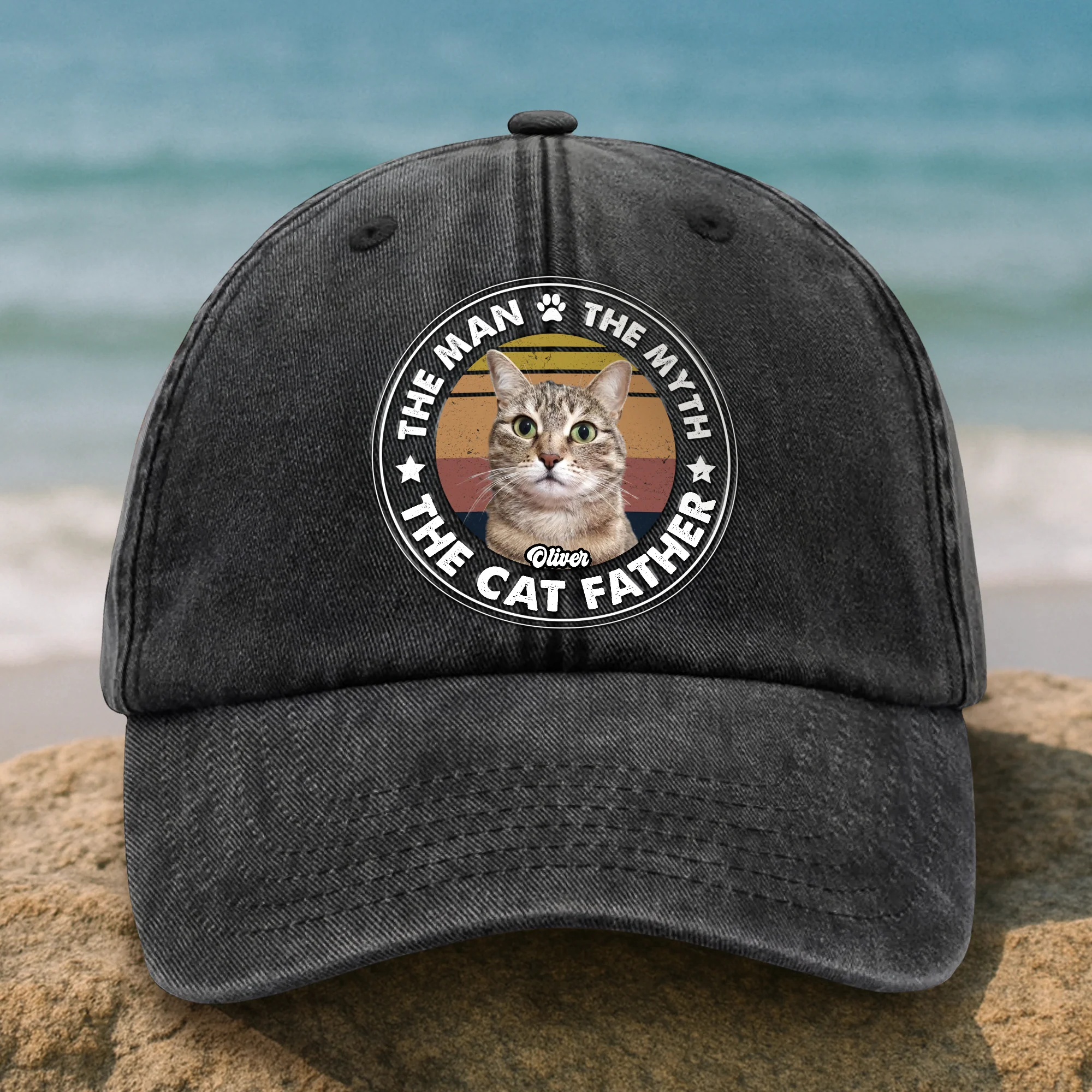 Custom Photo The Man The Myth The Dog Father Washed Denim Baseball Cap CH07 895864 - Image 3