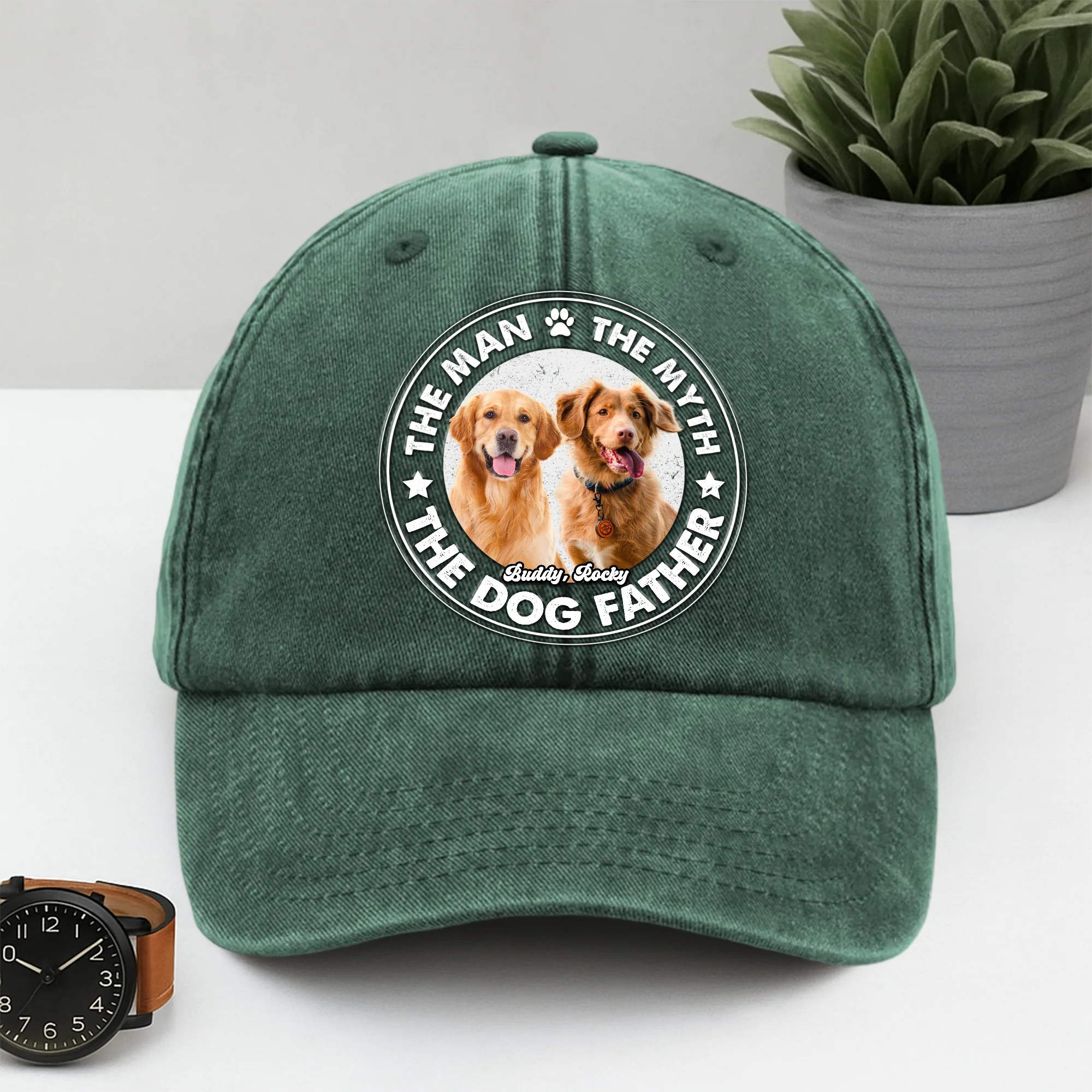 Custom Photo The Man The Myth The Dog Father Washed Denim Baseball Cap CH07 895864 - Image 4