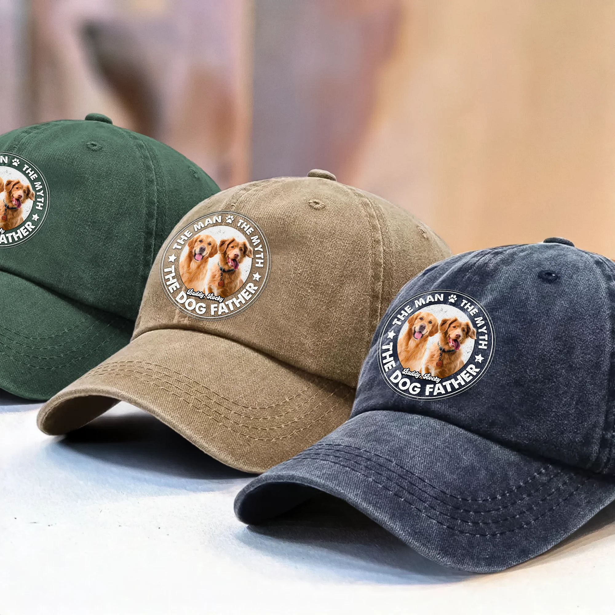Custom Photo The Man The Myth The Dog Father Washed Denim Baseball Cap CH07 895864 - Image 5