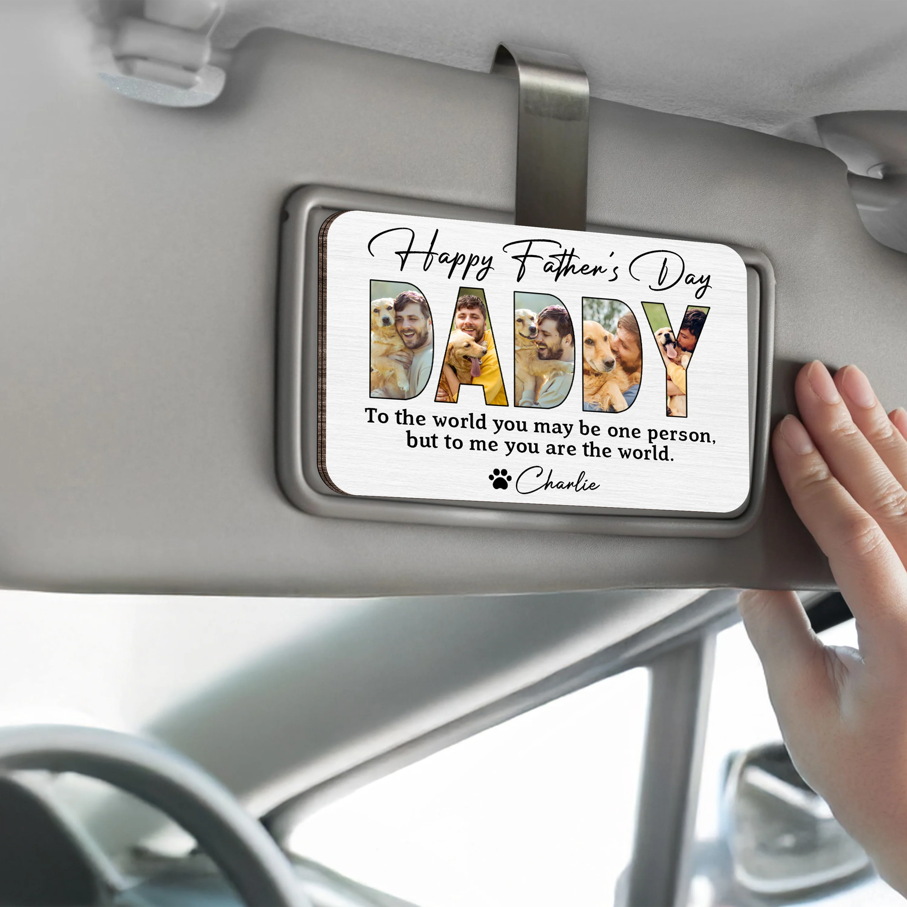 Custom Photo Dad To Me You Are The World Car Visor Clip CH07 895948 - Image 3