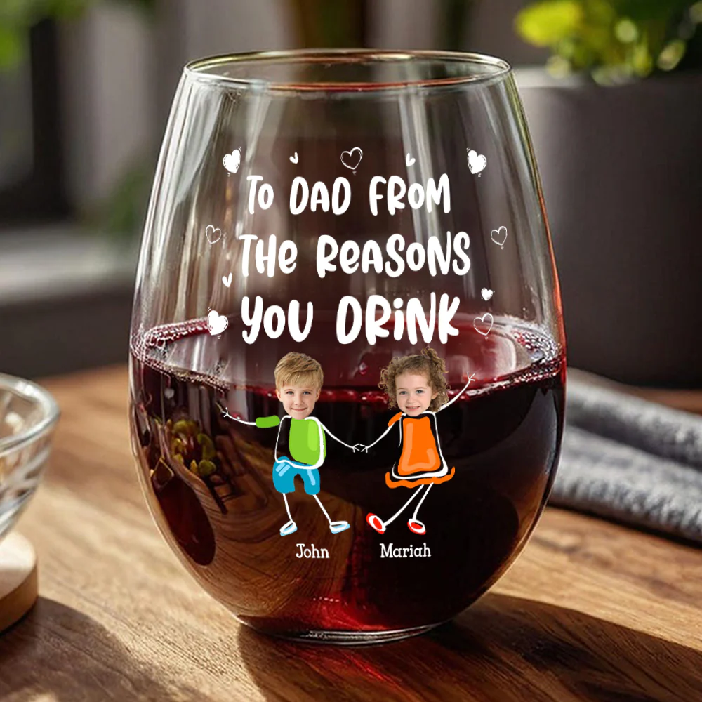Custom Photo To Mom Dad From The Reasons You Drink Personalized Wine Glass Funny Gift For Dad Mom CH07 895384 - Image 2