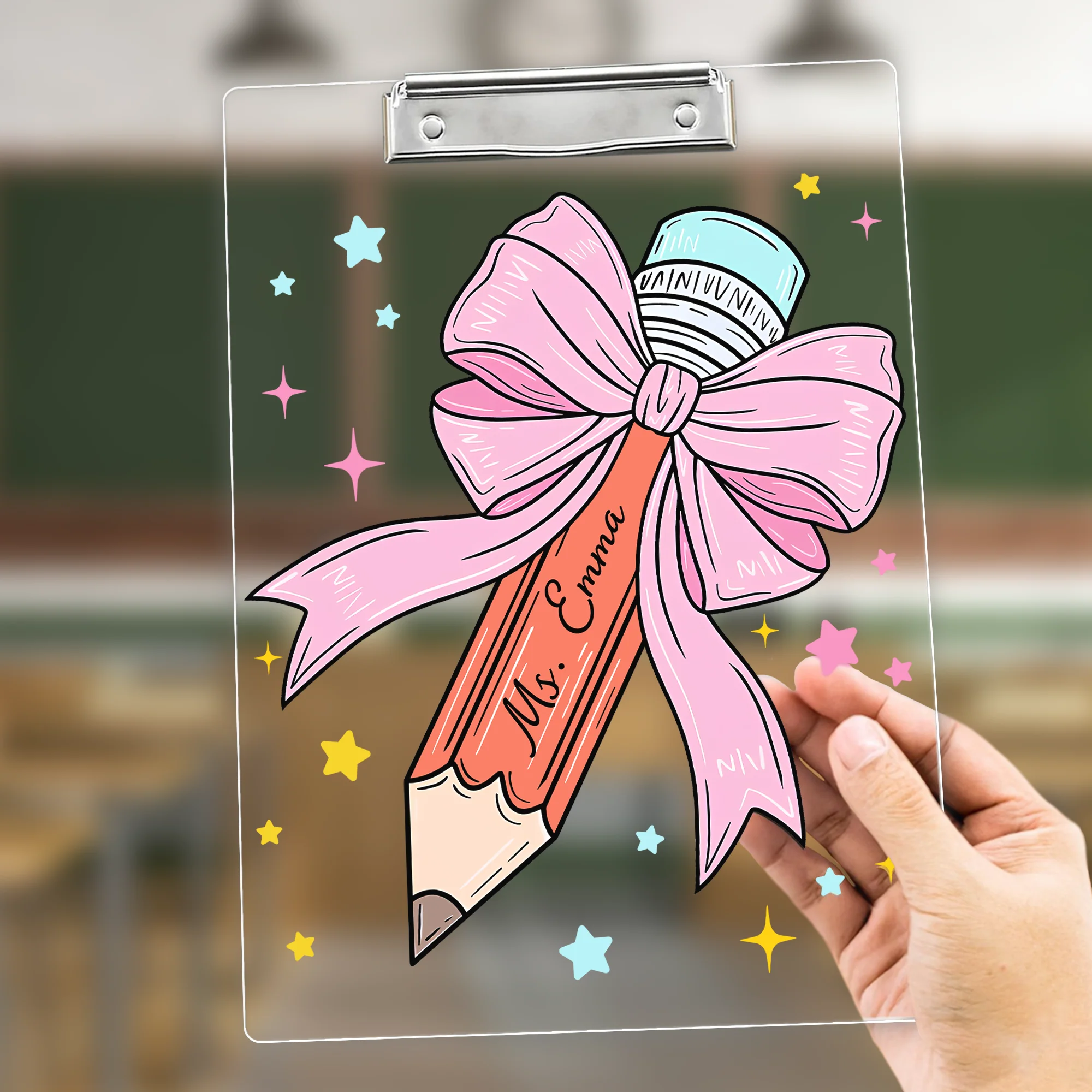 Custom Teacher Name Pencil Pink Bow Teacher Clipboard Appreciation Gift For Teacher CH07 896212 - Image 2