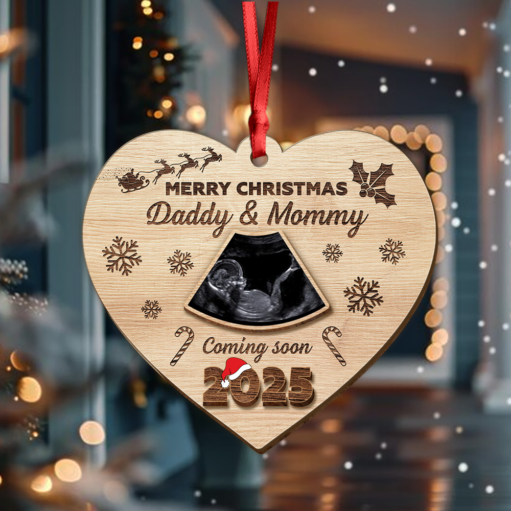 Custom Ultrasound Photo Baby Reveal Personalized Pregnancy Announcement Christmas 2 Layered Wood Ornament CH07 899272 - Image 2