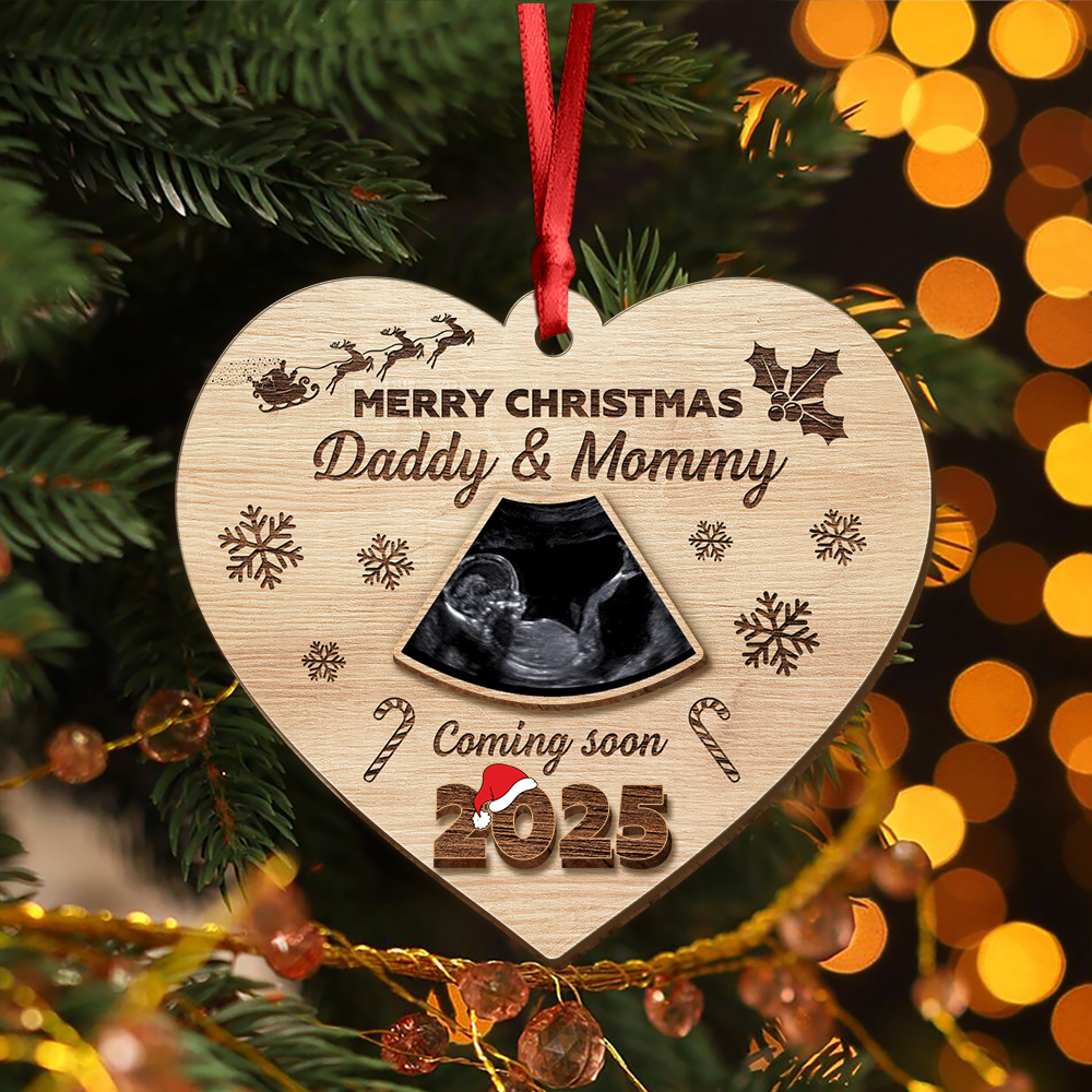 Custom Ultrasound Photo Baby Reveal Personalized Pregnancy Announcement Christmas 2 Layered Wood Ornament CH07 899272 - Image 4