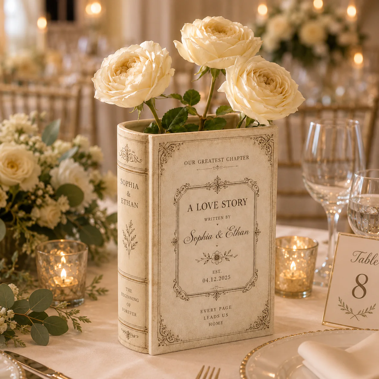 Custom Wedding A Love Story Toile De Jouy Ceramic Book Vase Bridal Shower Gift, Engagement Gift CH07 180122 - Image 4