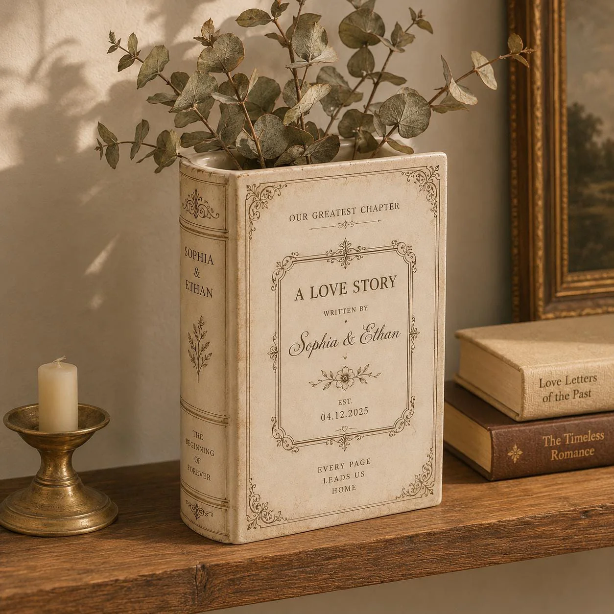 Custom Wedding A Love Story Toile De Jouy Ceramic Book Vase Bridal Shower Gift, Engagement Gift CH07 180122 - Image 5