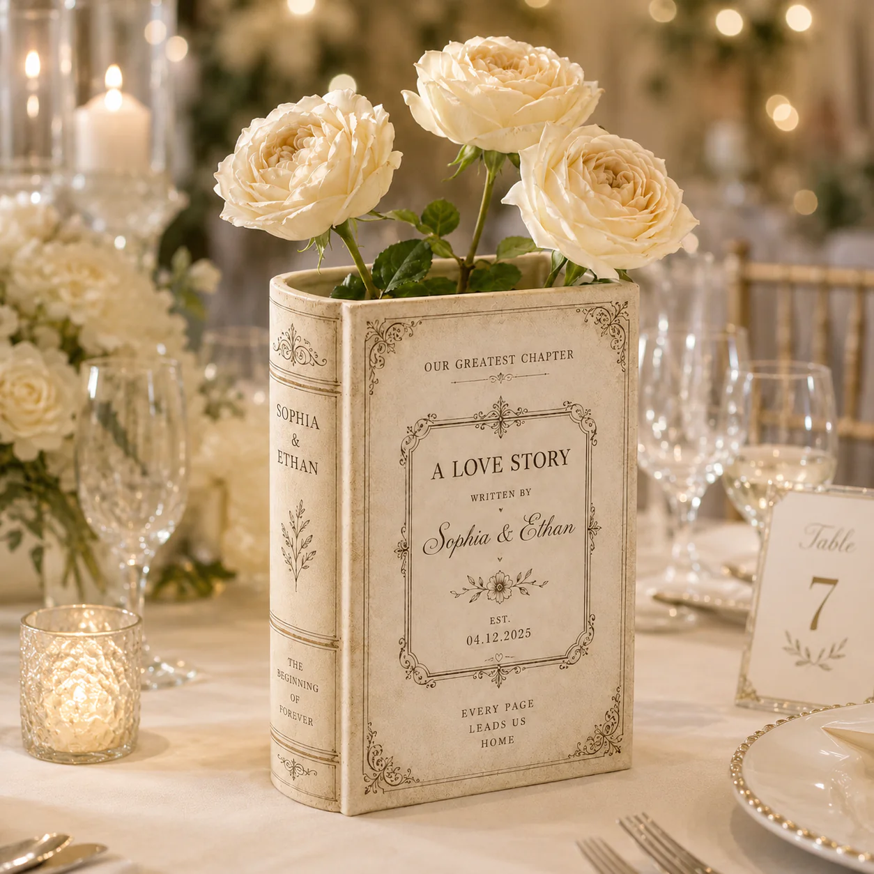 Custom Wedding A Love Story Toile De Jouy Ceramic Book Vase Bridal Shower Gift, Engagement Gift CH07 180122 - Image 6