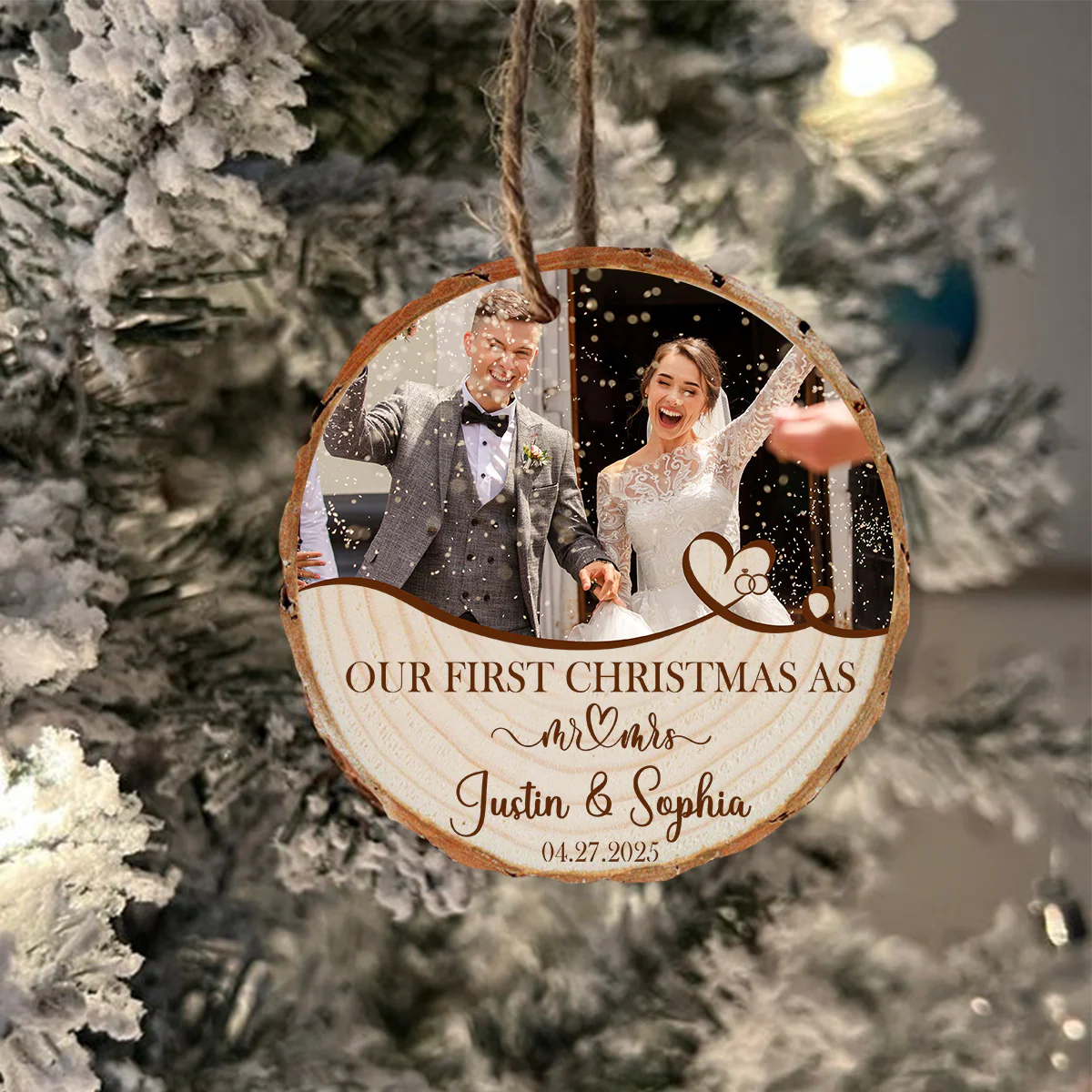 Custom Wedding First christmas As A Mr. Mrs. Photo Wood Slice Ornament Gift For Couple CH07 899266 - Image 2