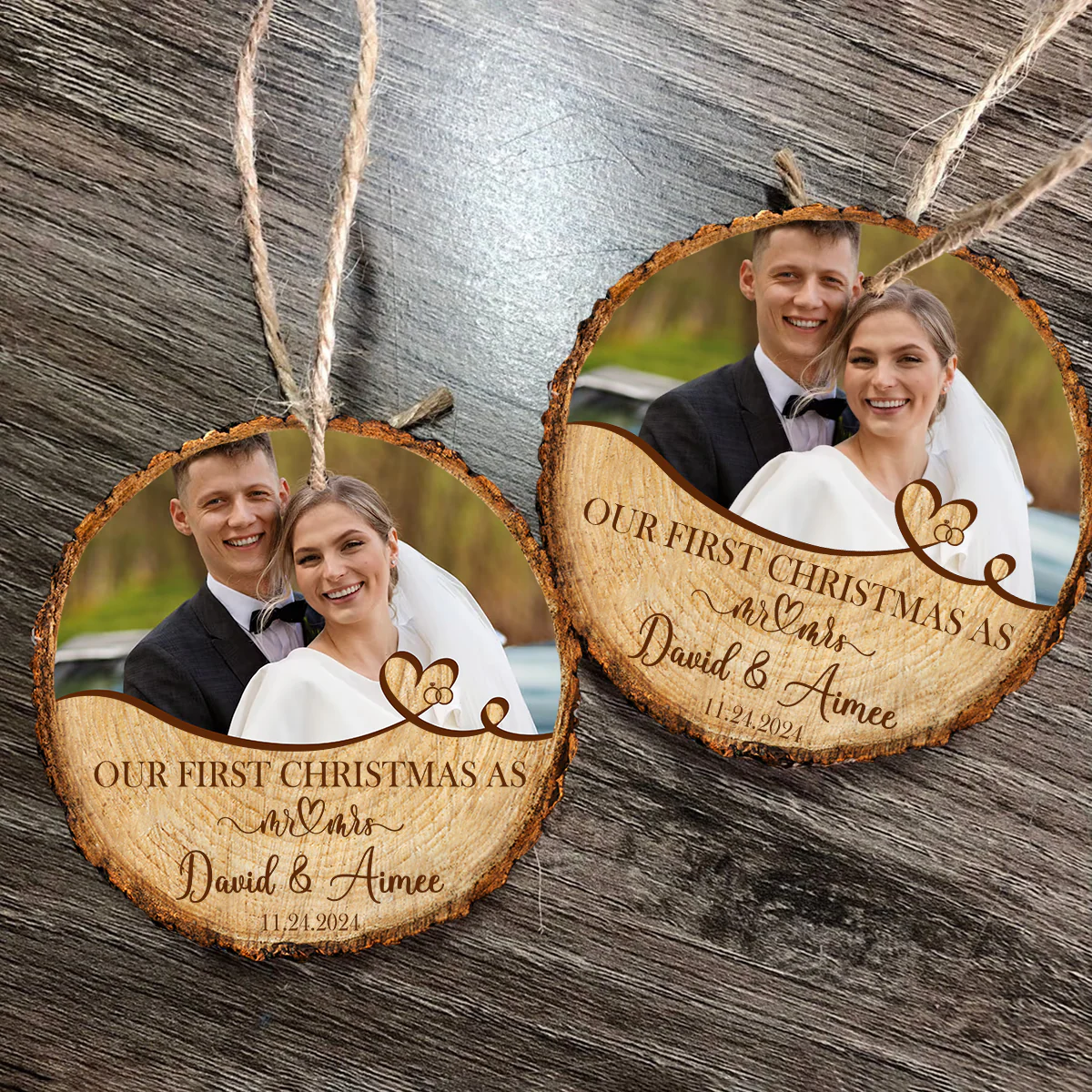 Custom Wedding First christmas As A Mr. Mrs. Photo Wood Slice Ornament Gift For Couple CH07 899266 - Image 3