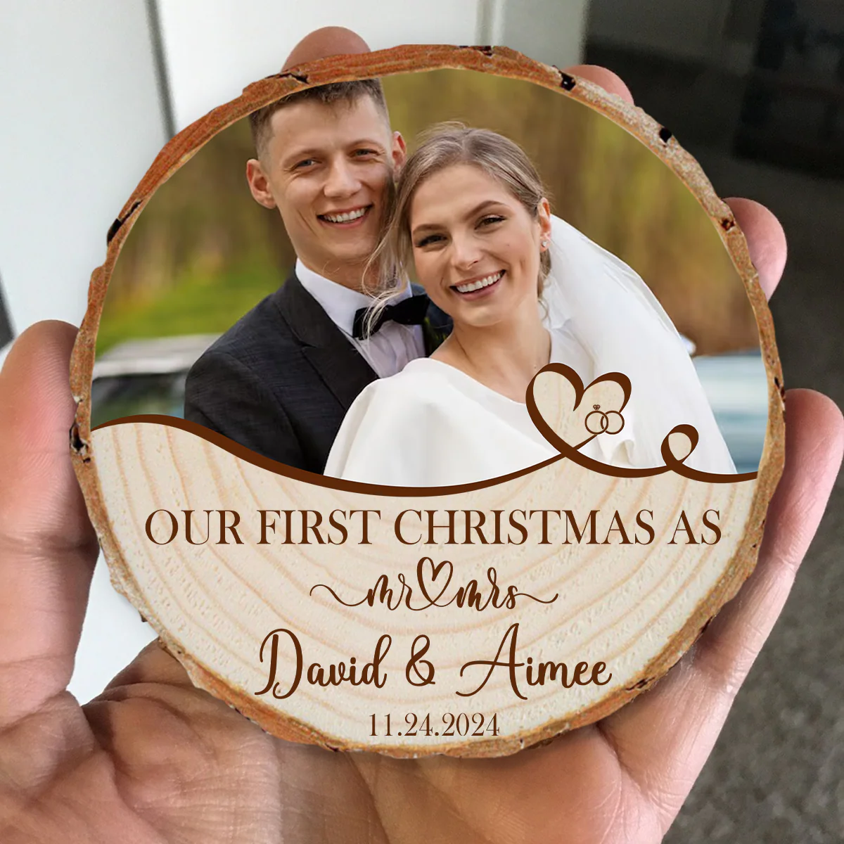 Custom Wedding First christmas As A Mr. Mrs. Photo Wood Slice Ornament Gift For Couple CH07 899266 - Image 4
