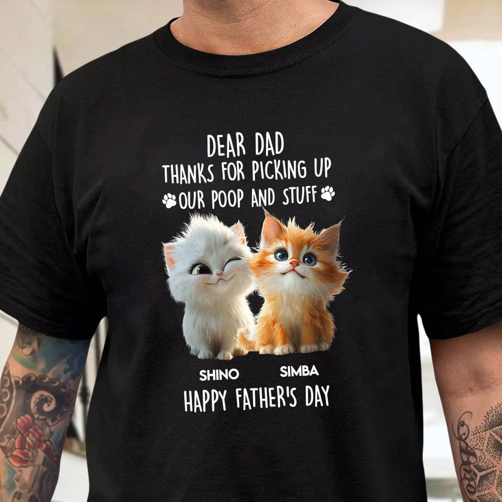 Dad, Mom Thanks For Picking Up Our Poop And Stuff Personalized Dark Shirt Cat Lover Gifts CH07 895248 - Image 2
