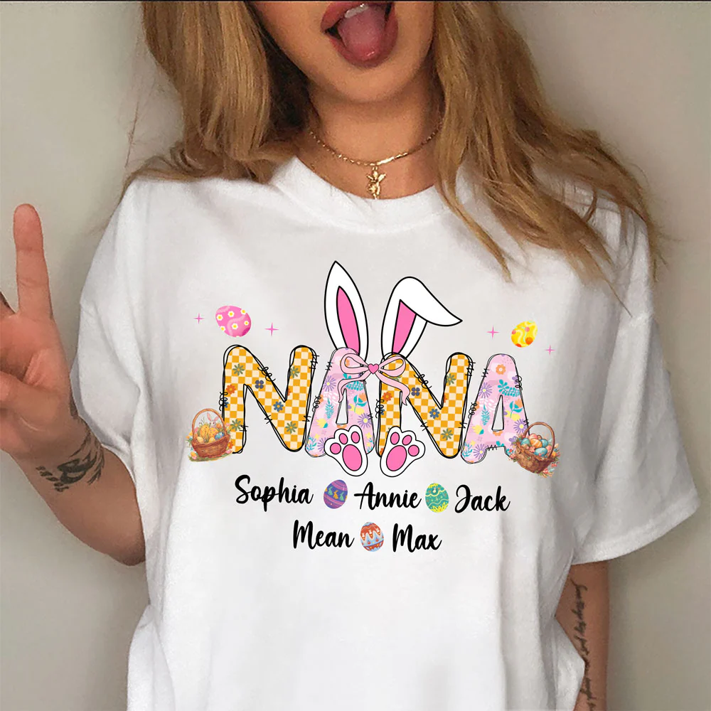 Easter Bunny Coquette Bow Gift For Family Custom Grandma And Kids Bright Shirt CH07 895354 - Image 5