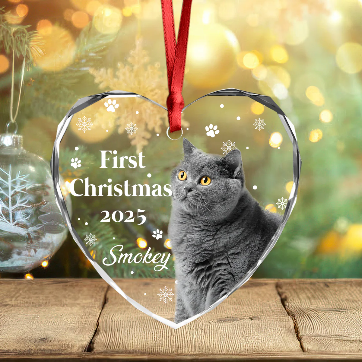 First Christmas With Cute Puppy And Snowflakes Custom Cat Photo Heart Glass Ornament CH07 896780 - Image 6