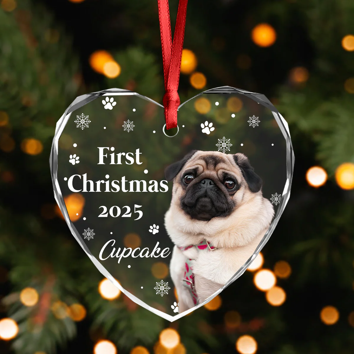 First Christmas With Cute Puppy And Snowflakes Custom Dog Photo Heart Glass Ornament CH07 896390 - Image 6