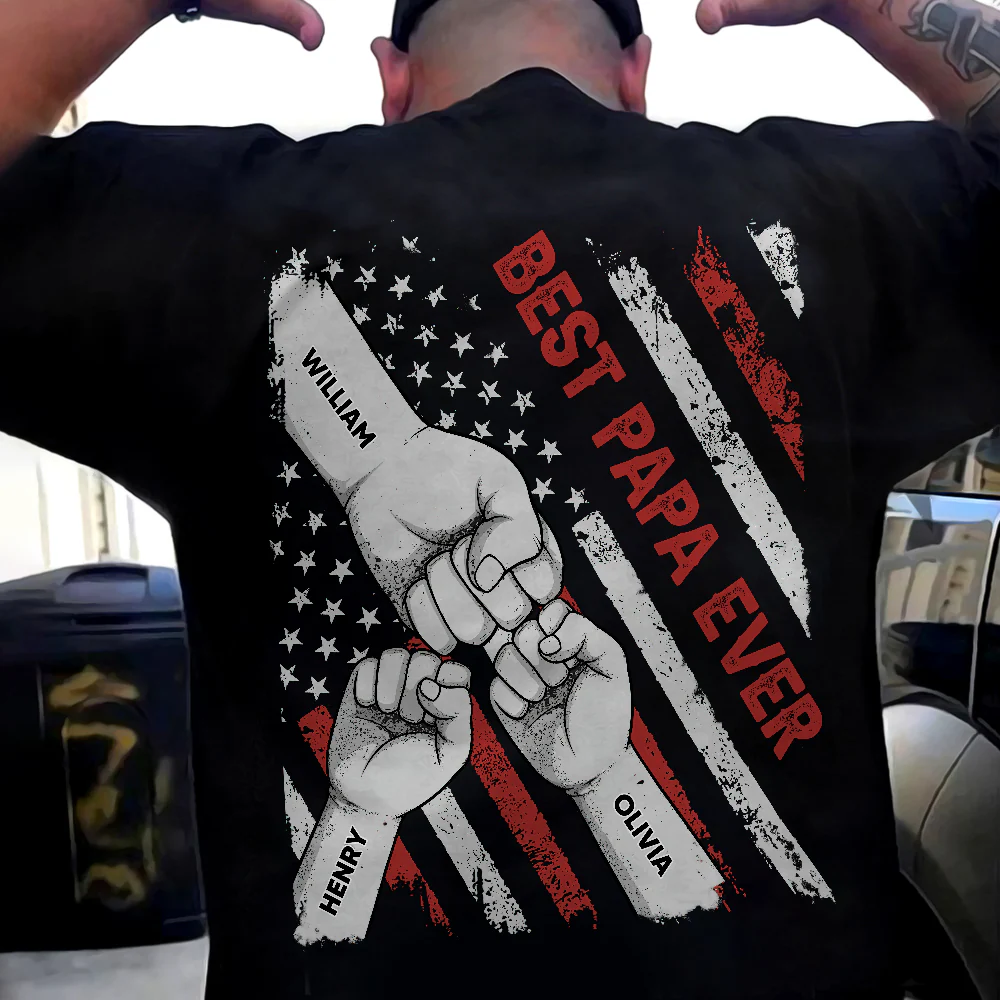 Fist Bumps Dad & Kid US Flag Back Shirt Personalized Father's Day Gift CH07 895856 - Image 3
