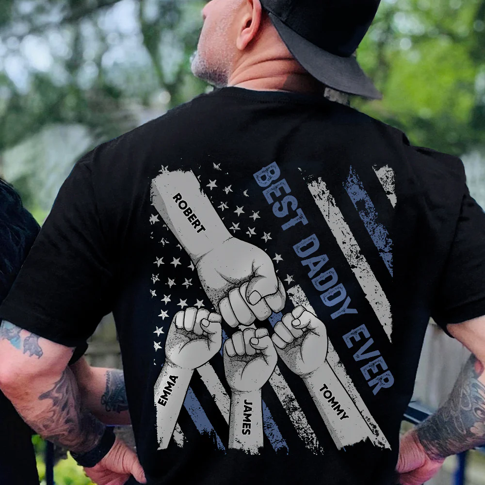 Fist Bumps Dad & Kid US Flag Back Shirt Personalized Father's Day Gift CH07 895856 - Image 4