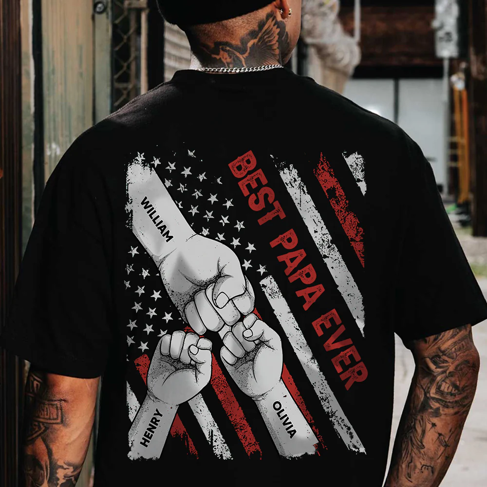 Fist Bumps Dad & Kid US Flag Back Shirt Personalized Father's Day Gift CH07 895856 - Image 7