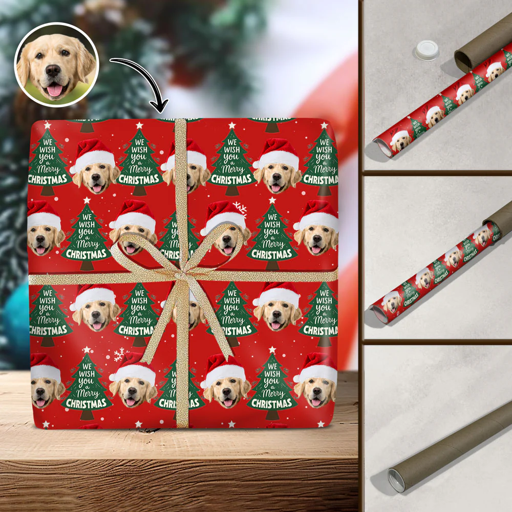 Funny Dog Santa Face Wrapping Paper We Wish You A Merry Christmas Wrapping Paper CH07 895472 - Image 2