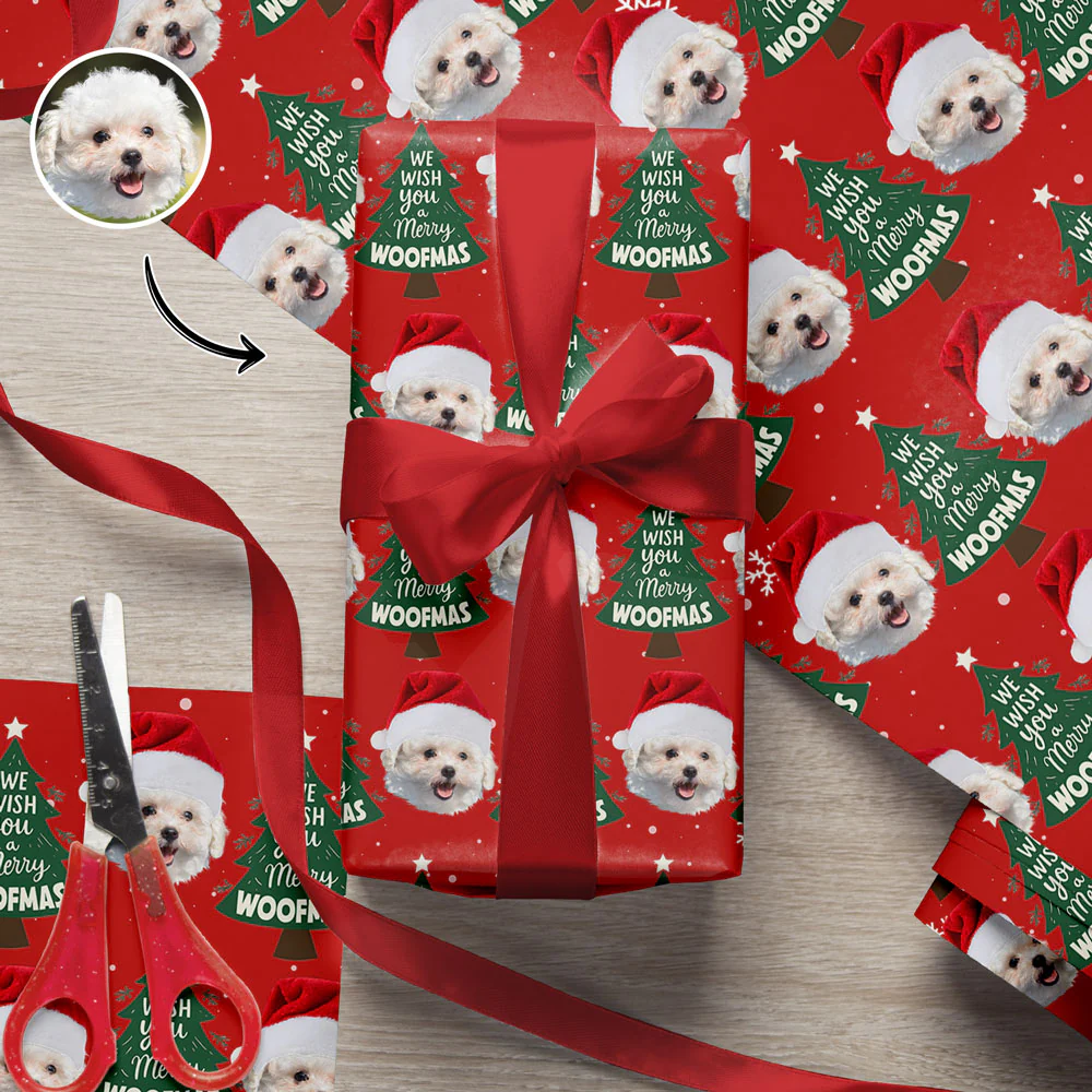Funny Dog Santa Face Wrapping Paper We Wish You A Merry Christmas Wrapping Paper CH07 895472 - Image 4