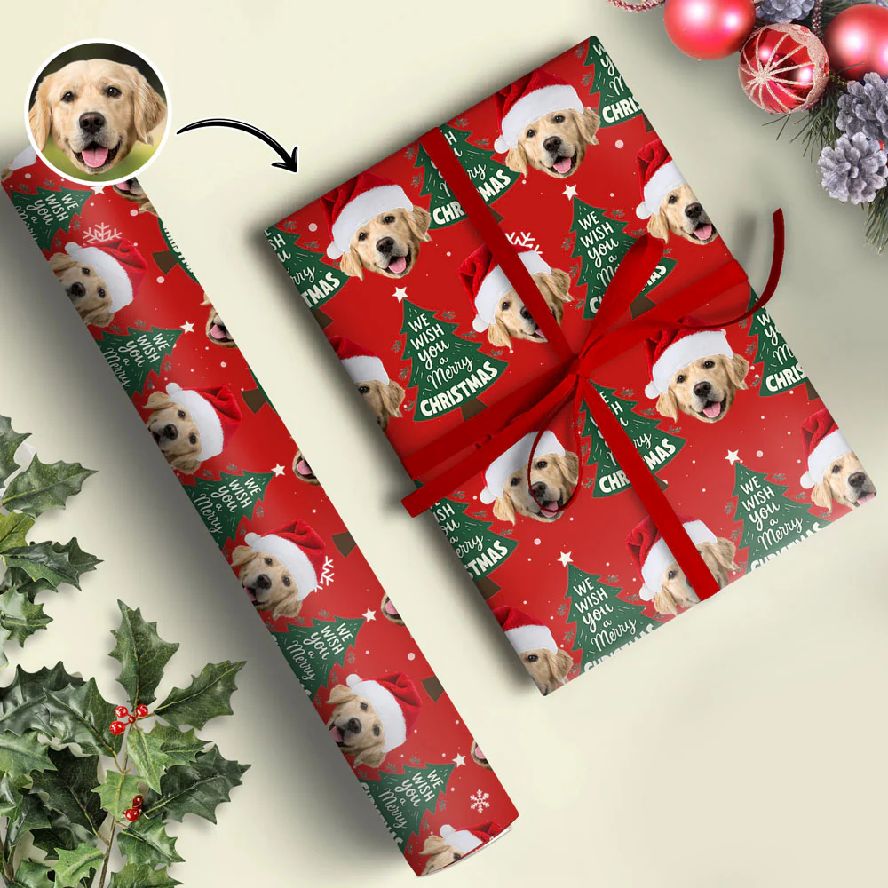 Funny Dog Santa Face Wrapping Paper We Wish You A Merry Christmas Wrapping Paper CH07 895472 - Image 5