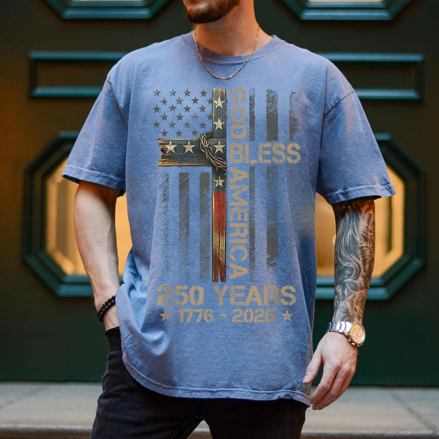 God Bless America Comfort Colors Shirt 250 Years 1776 2026 Christian USA Flag Shirt CH07 911932 - Image 3