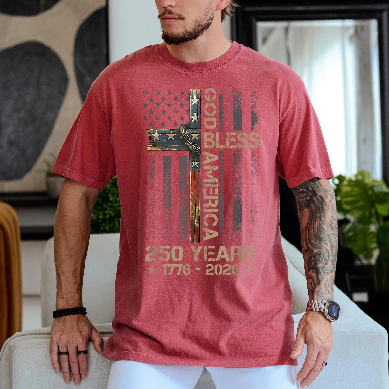 God Bless America Comfort Colors Shirt 250 Years 1776 2026 Christian USA Flag Shirt CH07 911932 - Image 4