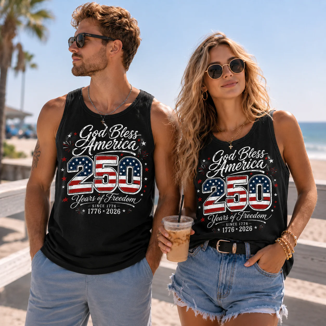 God Bless America USA 250 Years Of Freedom Tank Top Patriotic 250th Anniversary, America Independence Day Gift CH07 911796 - Image 2