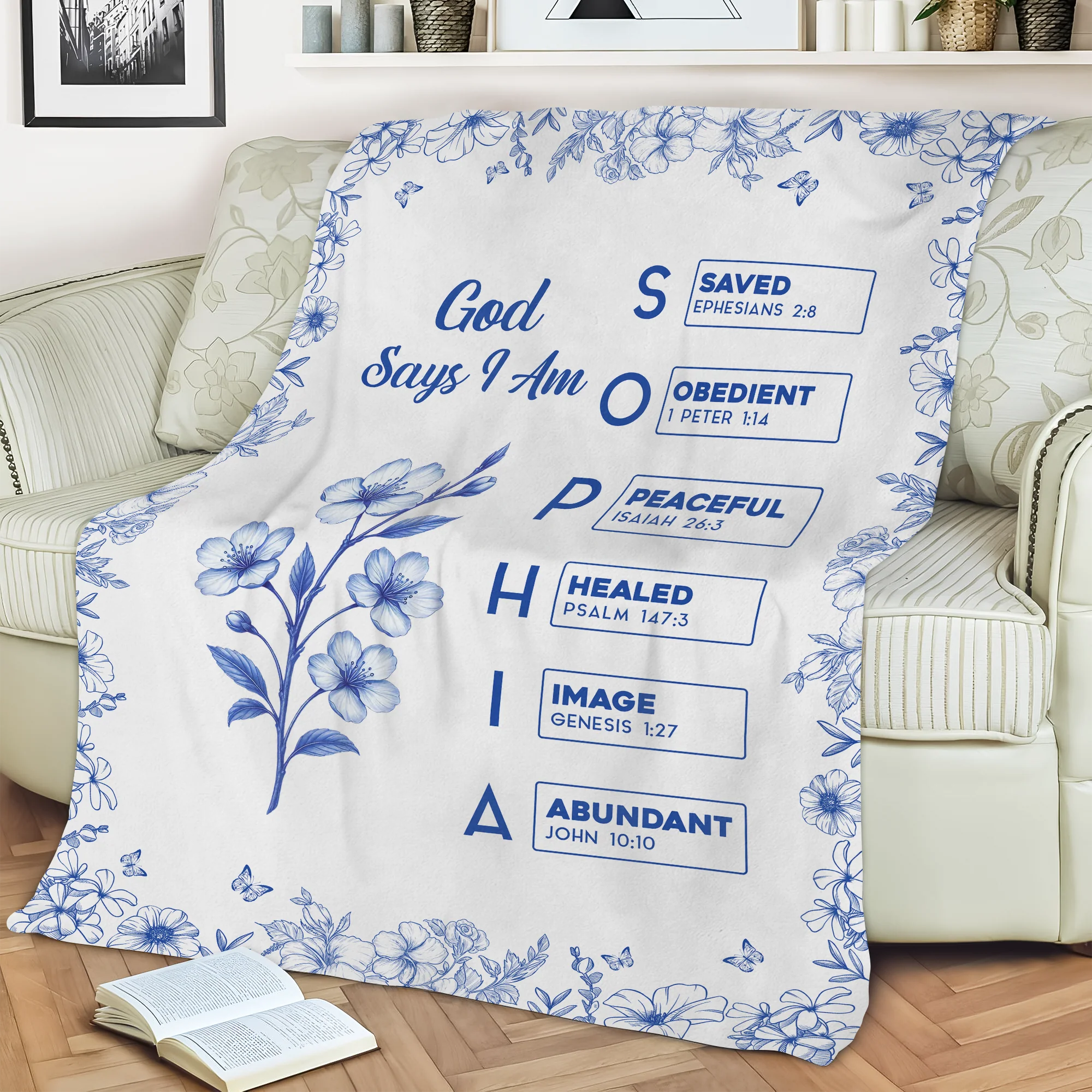 God Says I Am Name Letter In Bible Toile De Jouy Style - Personalized Blanket CH07 896956 - Image 3