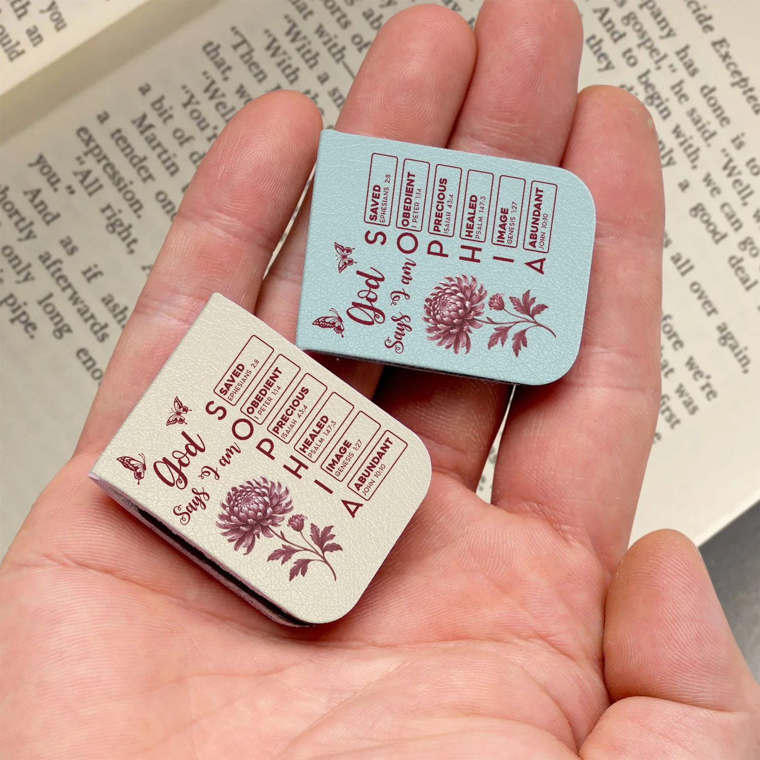 Gods Says I Am Name In Bible Toile De Jouy Style - Personalized Leather Magnetic Bookmark CH07 899538 - Image 3