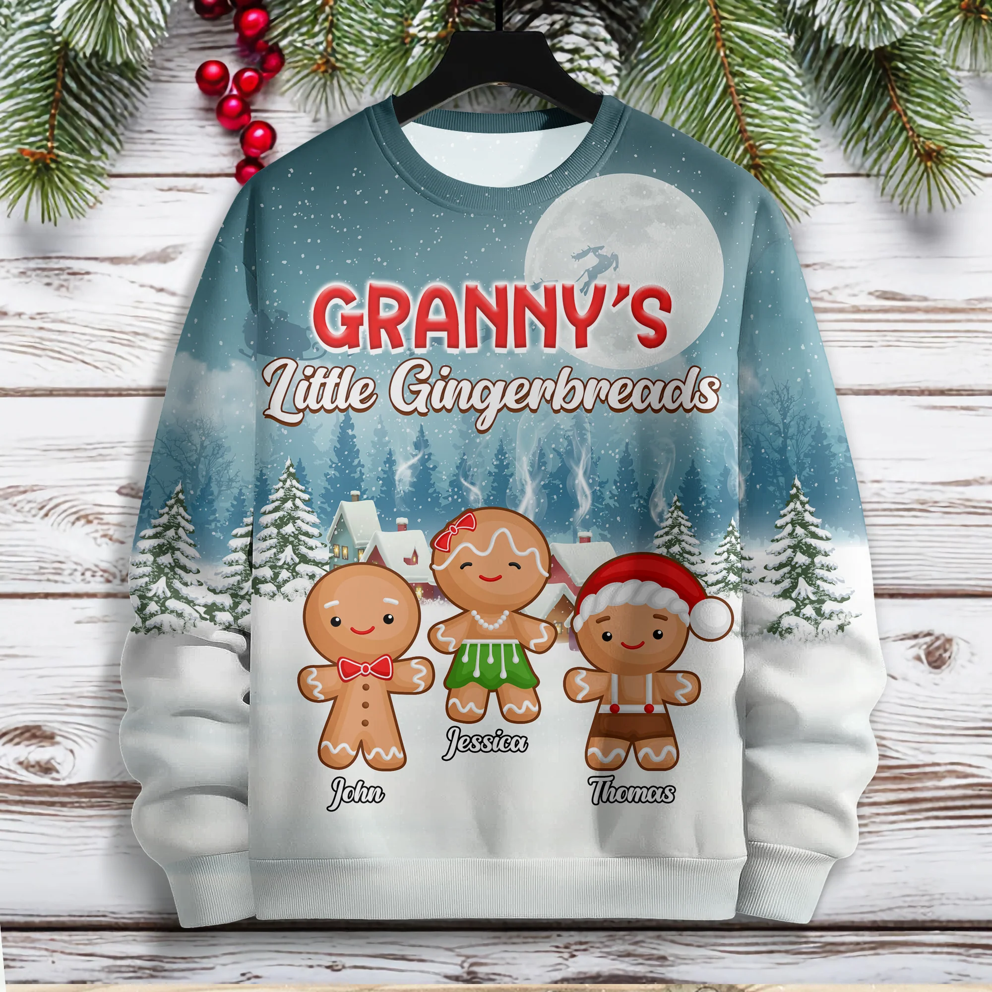 Grandma's Little Gingerbread Personalized Christmas AOP Sweatshirt For Grandma, Mom CH07 896328 - Image 6
