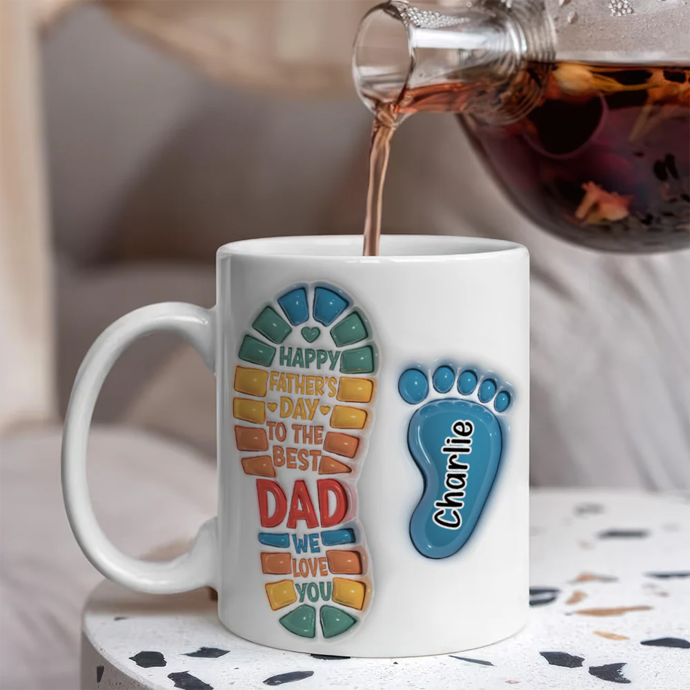 Happy Father's Day Custom Dad and Kids Footprint 3D Inflated Printed Mug CH07 895290 - Image 5