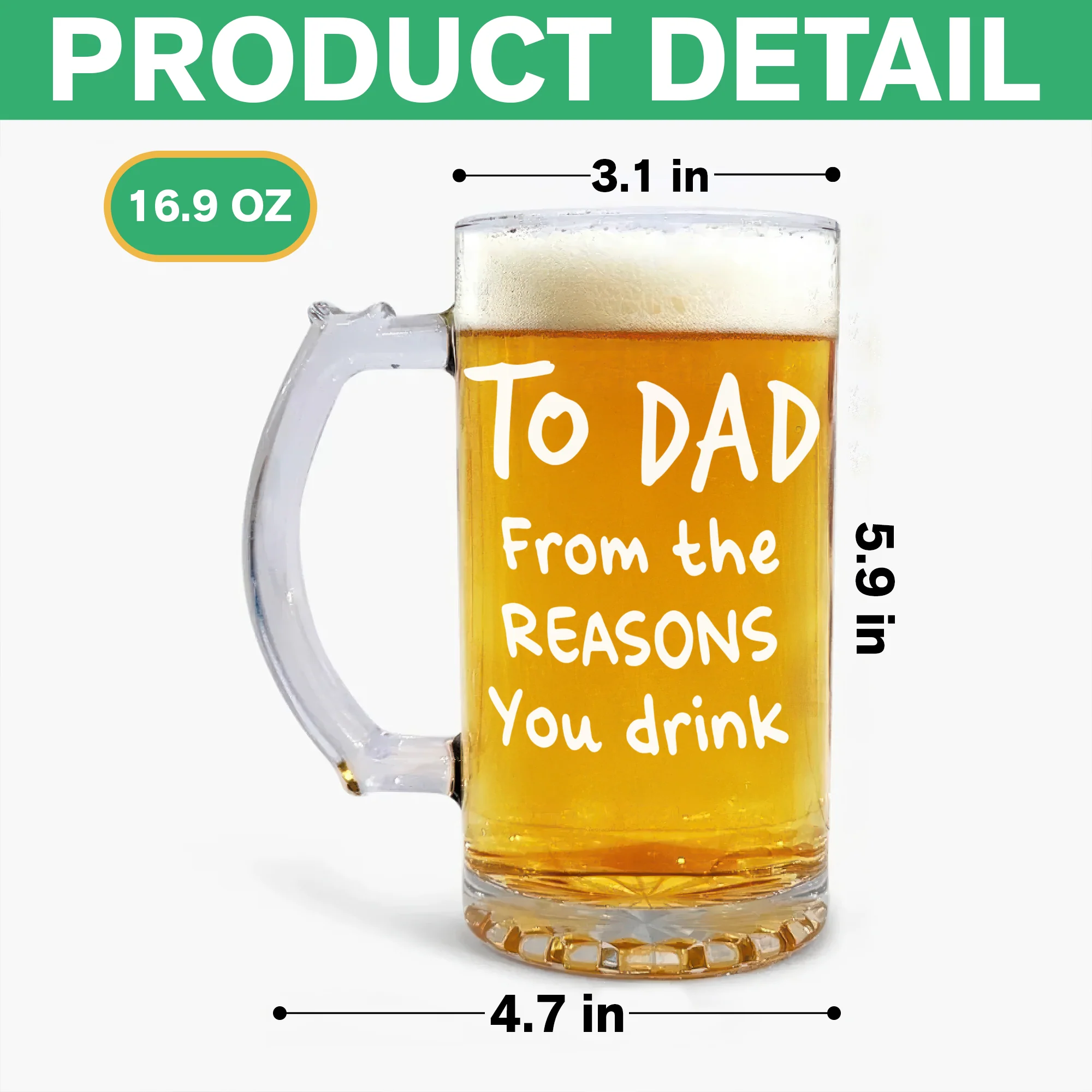Happy Father's Day From The Reasons You Drink Custom Photo Glass Beer Mug CH07 895562 - Image 7