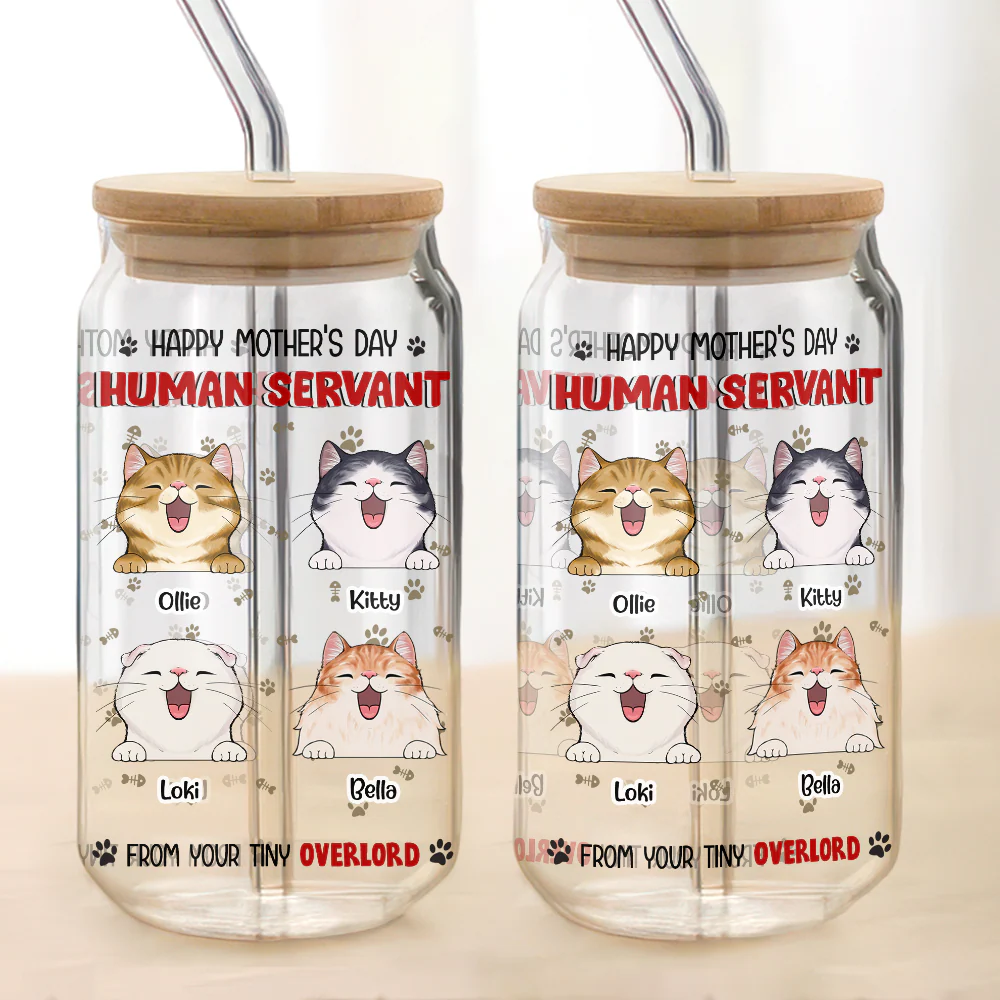 Happy Mother's Day Human Servant Funny Personalized Glass Can With Lid Gift For Cat Lovers CH07 895446 - Image 4