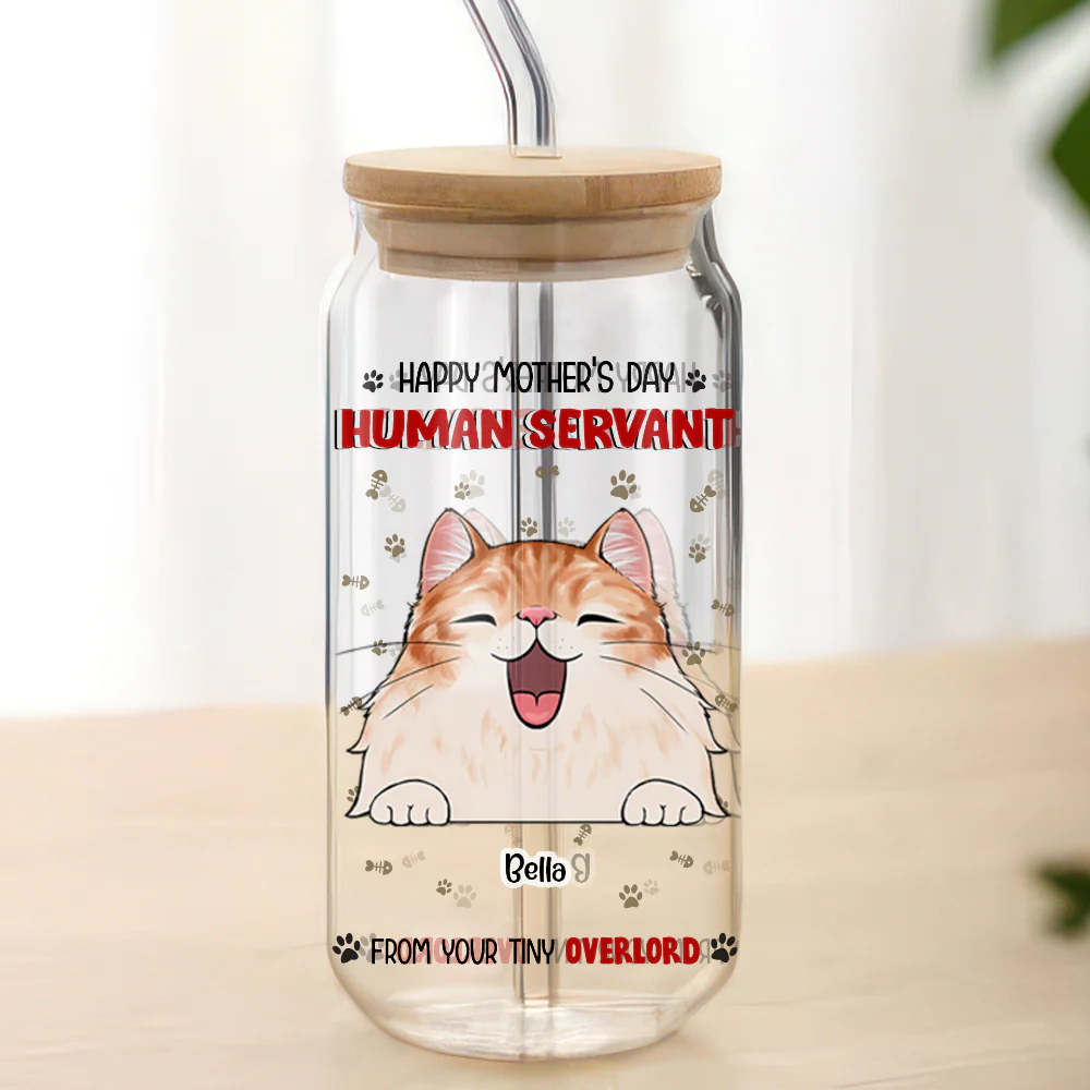 Happy Mother's Day Human Servant Funny Personalized Glass Can With Lid Gift For Cat Lovers CH07 895446 - Image 6