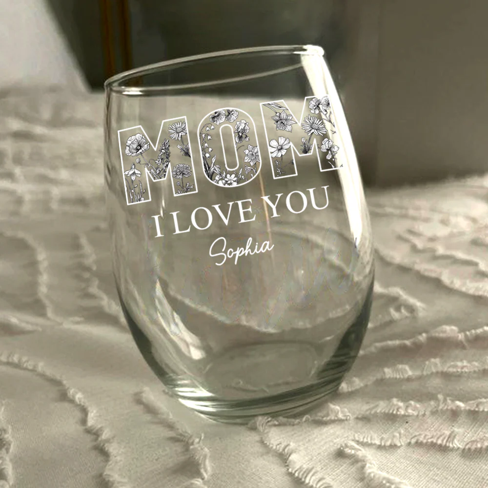 I Love You Mom Personalized MOM Floral Wine Glass Mother's Day Gift CH07 910856 - Image 2